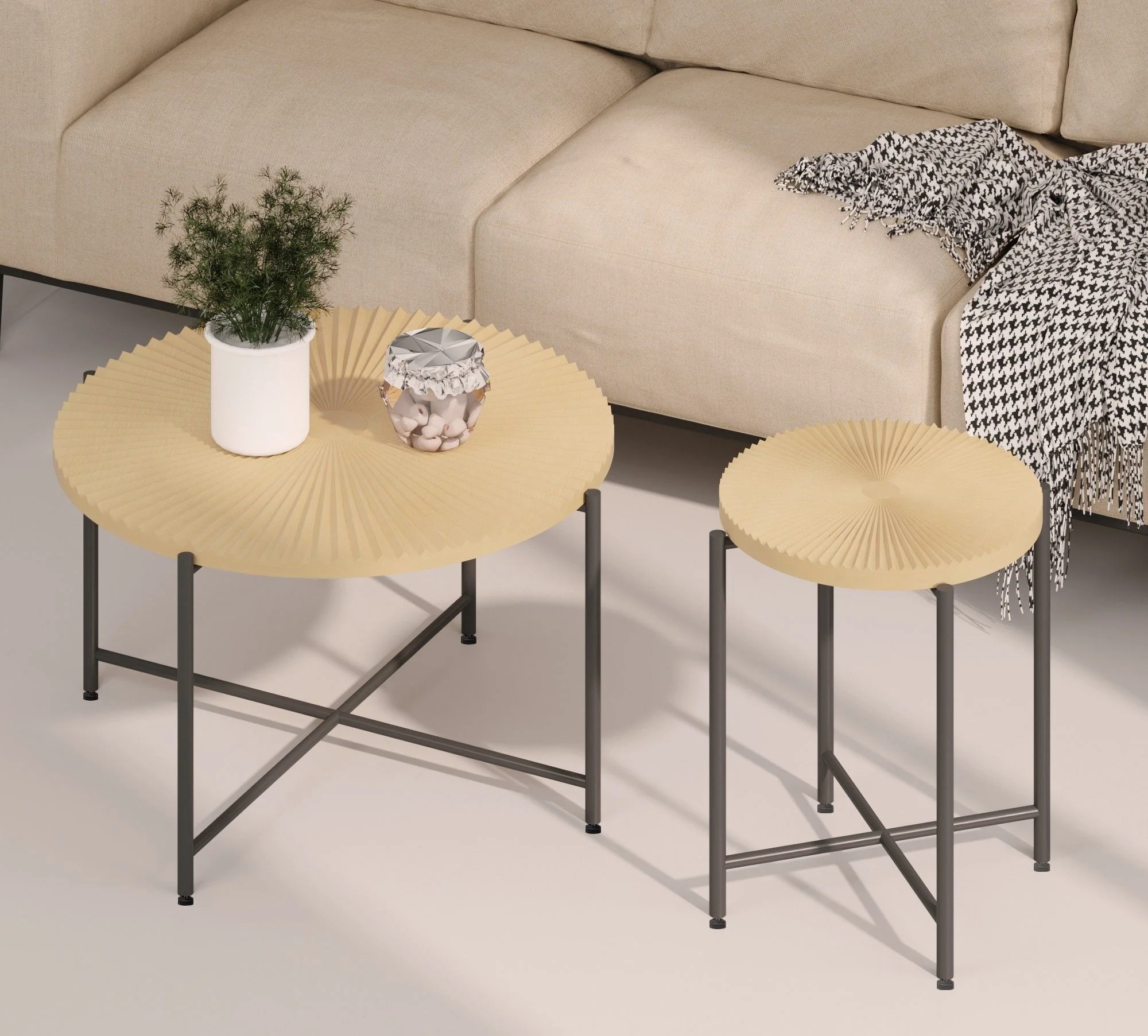 Radial - Pattern Coffee And End Table Set Waterproof Cover, Distressed Cylindrical Design (Set of 2) - Image 23