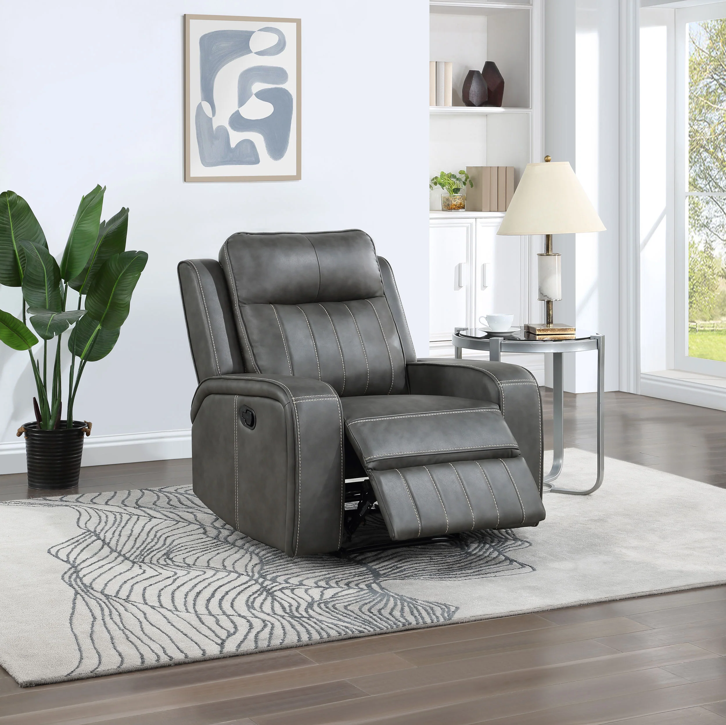 Raelynn Upholstered Track Arm Recliner Grey - Image 3