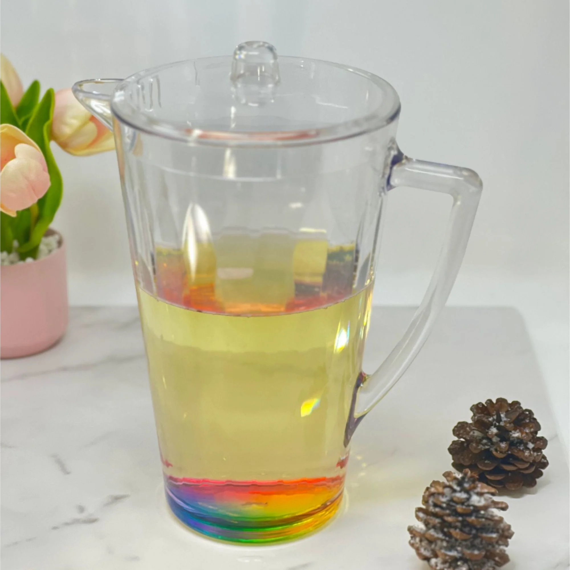 Rainbow Design Unbreakable Plastic Water Pitcher With Lid And Spout, 2.5 Quarts - Clear - Image 6