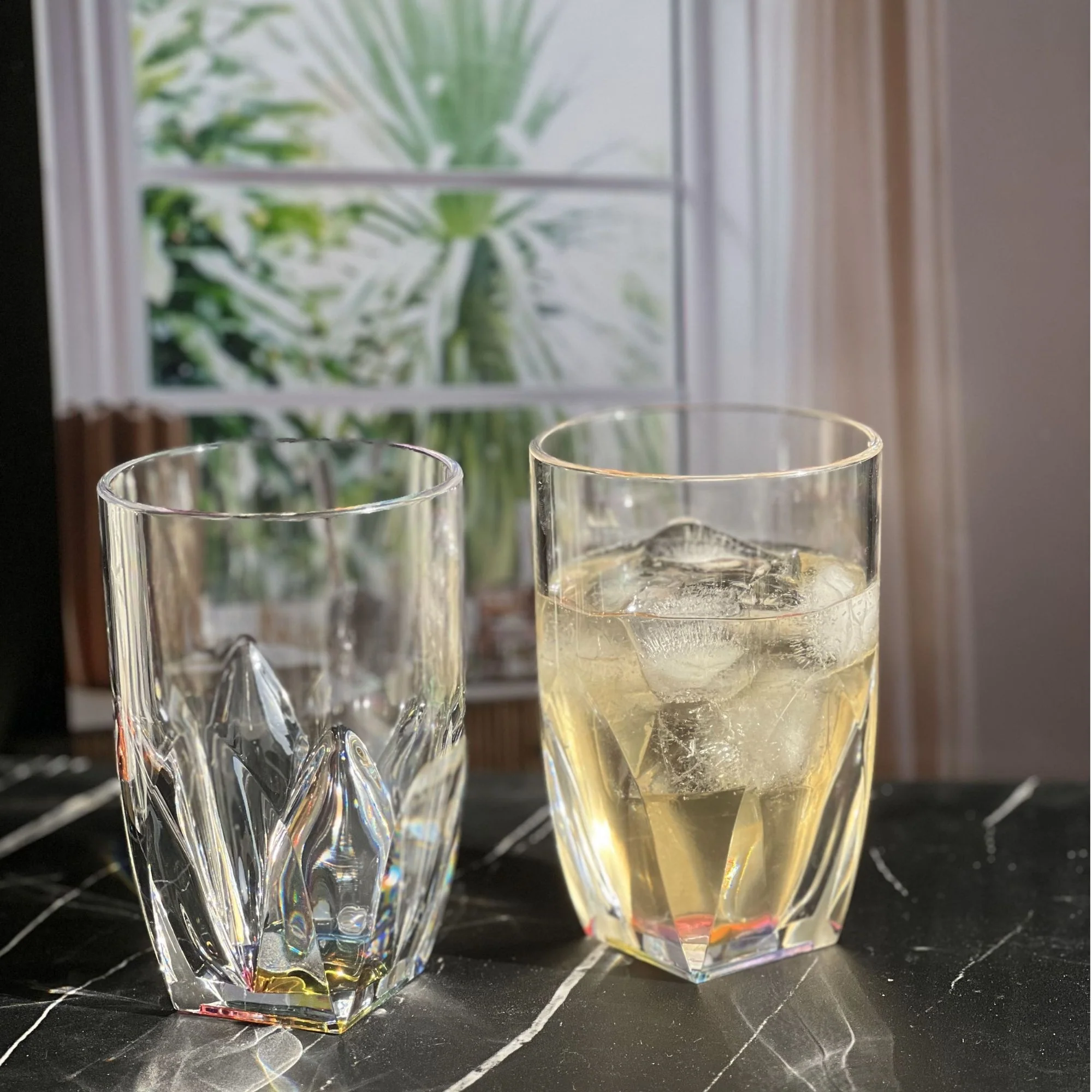 Rainbow Diamond Acrylic Glasses Drinking (Set of 4) Hi Ball 17Oz, Bpa Free Plastic Cocktail Glasses - Clear - Image 3