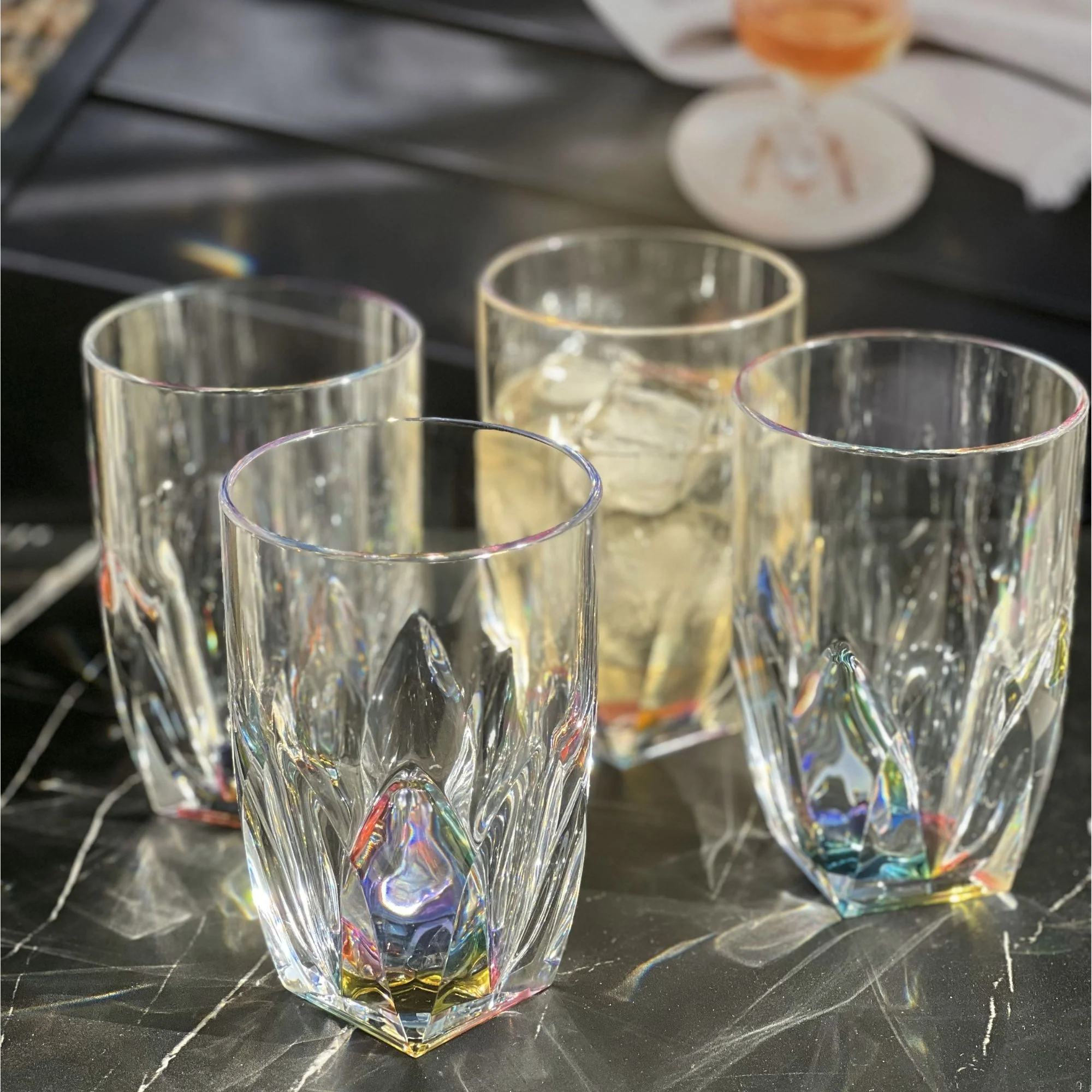 Rainbow Diamond Acrylic Glasses Drinking (Set of 4) Hi Ball 17Oz, Bpa Free Plastic Cocktail Glasses - Clear - Image 6