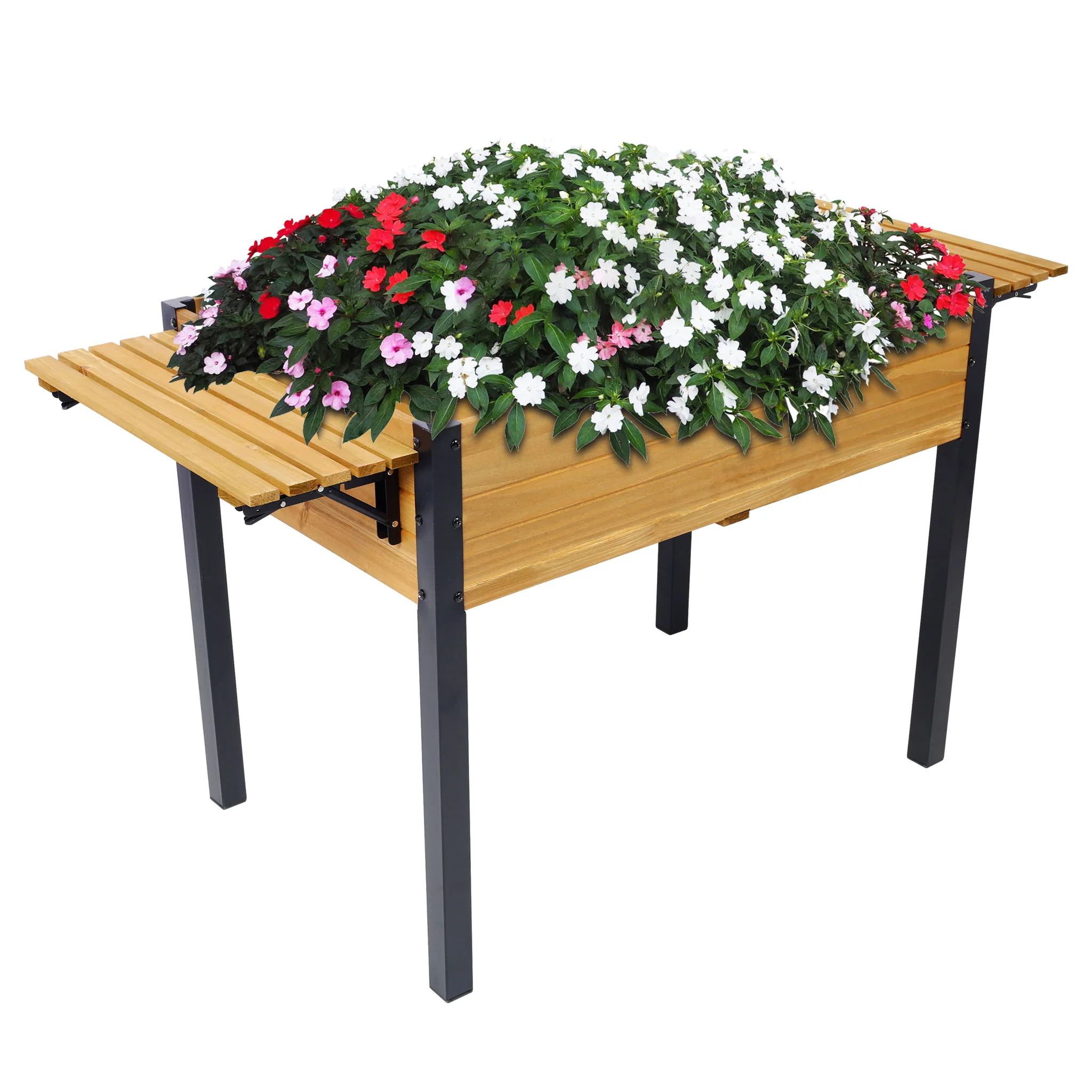 Raised Garden Bed With Metal Legs And Folding Storage Shelf - Image 11