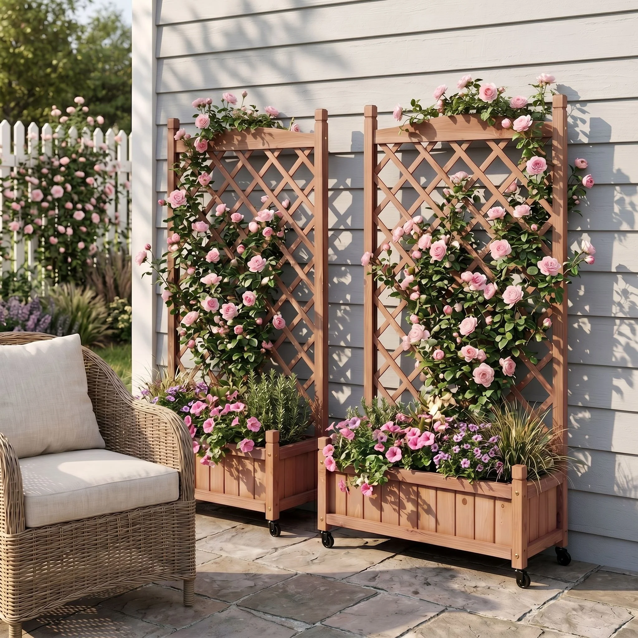 Raised Garden Bed With Trellis 2 Pack, Outdoor Planter Box & Plant Stand With Climbing Racks - Brown - Image 2