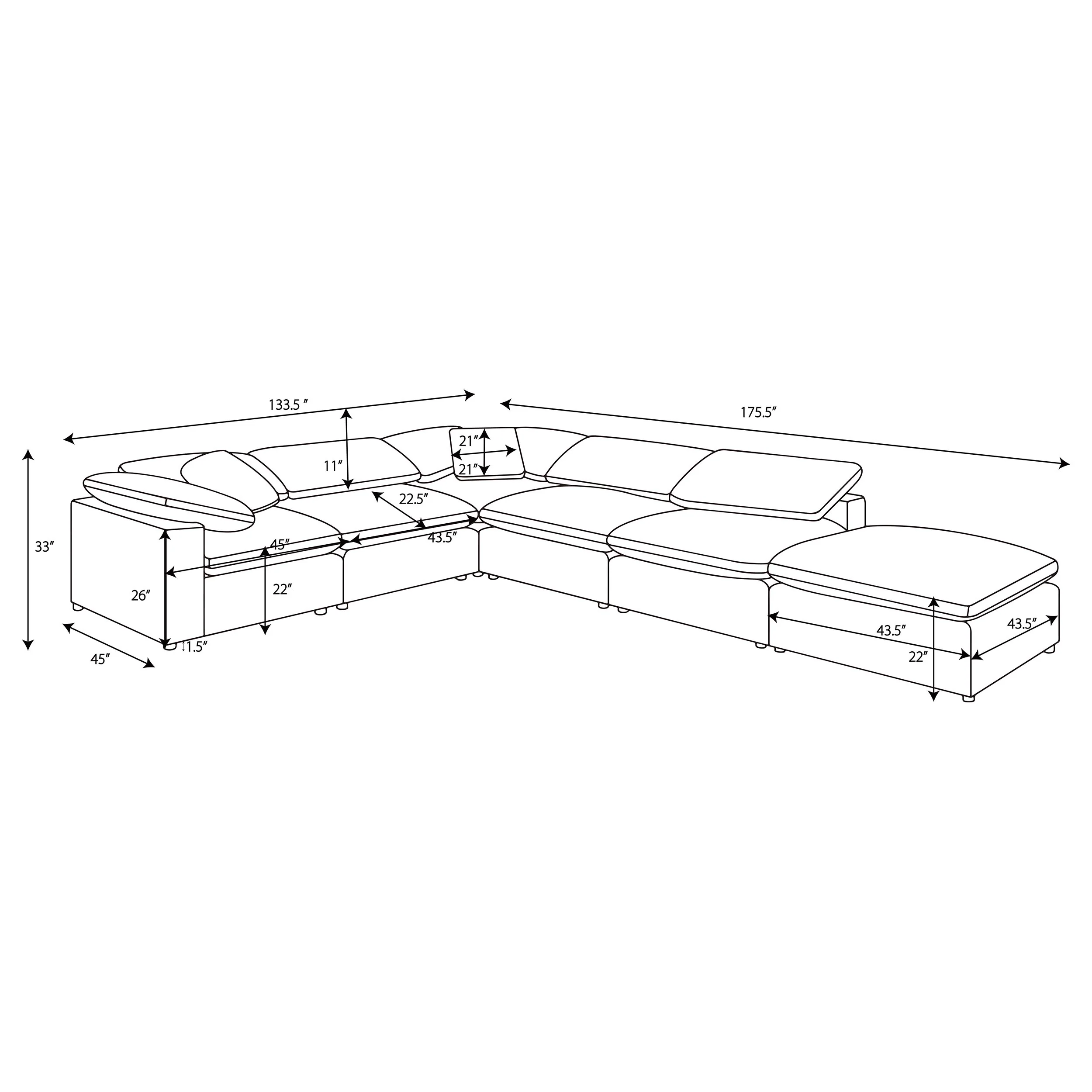 Raleigh 6-Piece Boucle Modular Sectional - Grey - Image 12