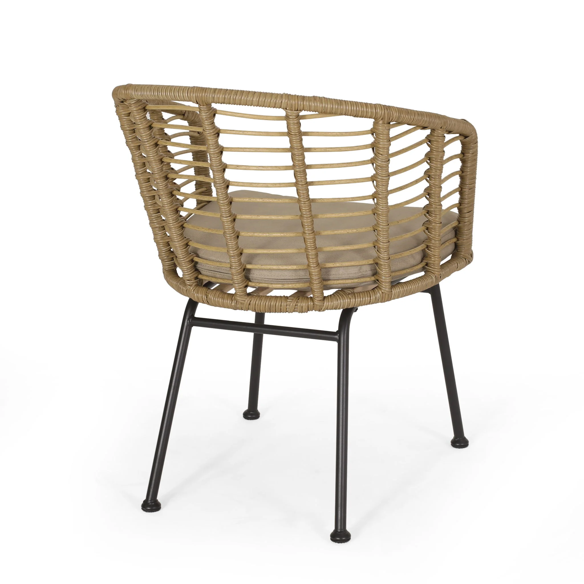 Randy - Modern Wicker Chair With Water Resistant Cushions - Brown / Beige - Image 3