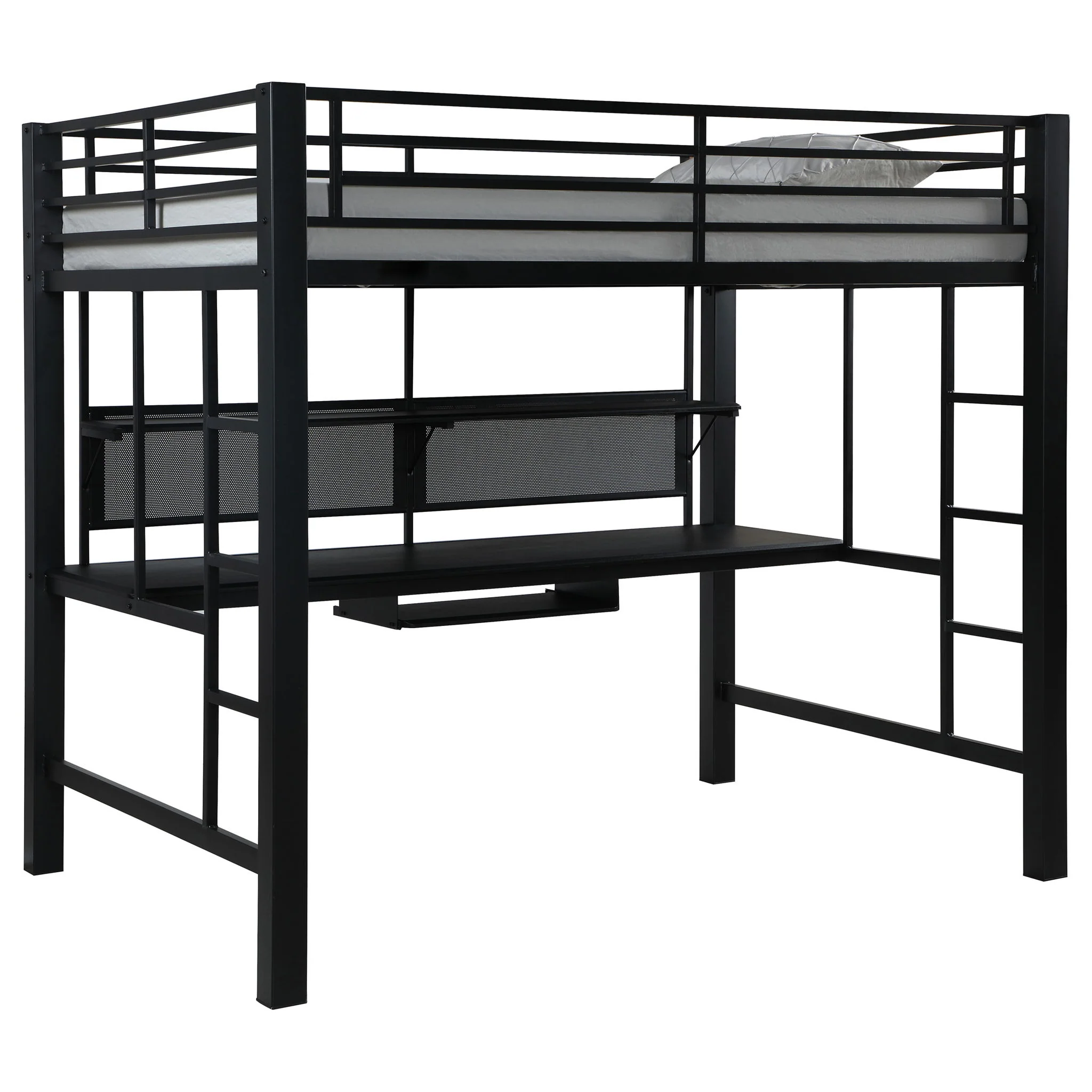 Ranier - Full Workstation Loft Bed, Full Length Desk, Safety Rails And Storage Shelves - Black - Image 7
