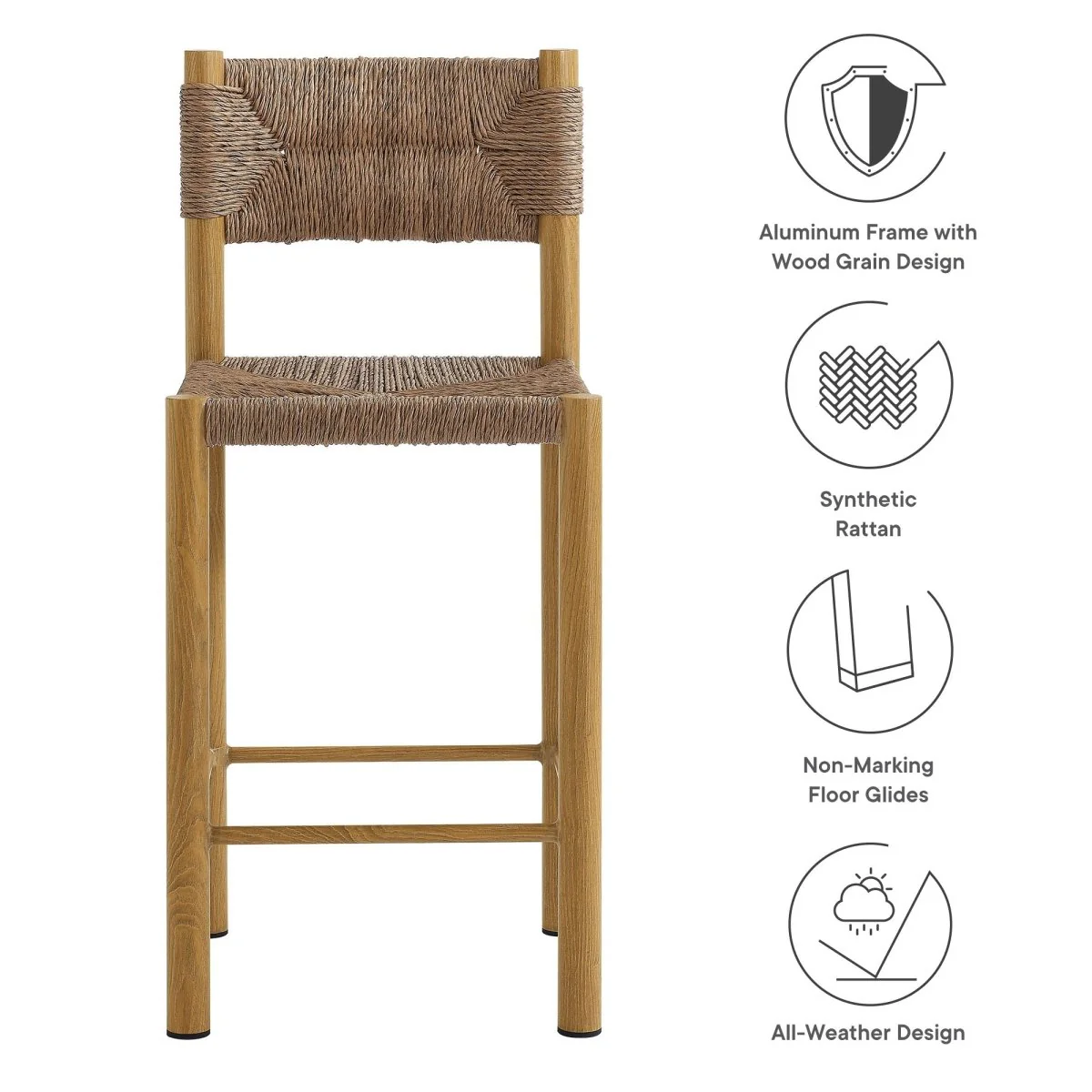 Rattan and Aluminum Counter Stool — Woven Rattan Seat with Durable Aluminum Frame - Image 13
