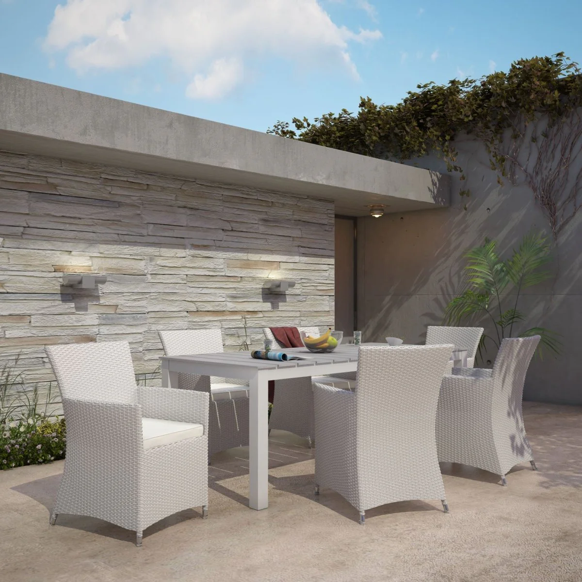Rattan and Aluminum Outdoor Dining Set with Wood Slats – Multiple Configurations - Image 63