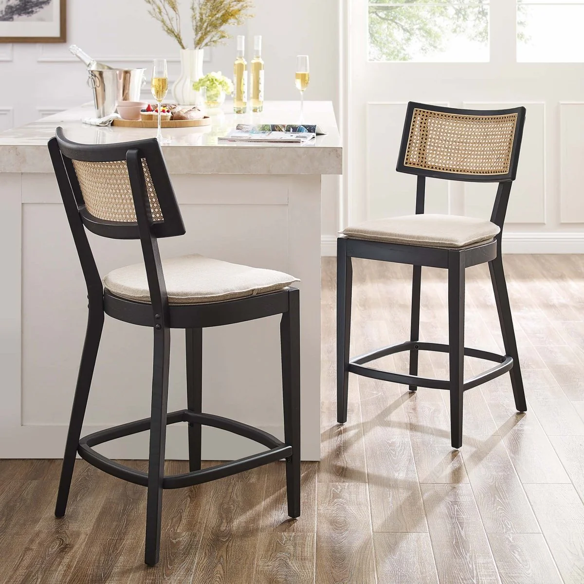 Rattan Back Wood Counter Stools Set of 2 - Image 2