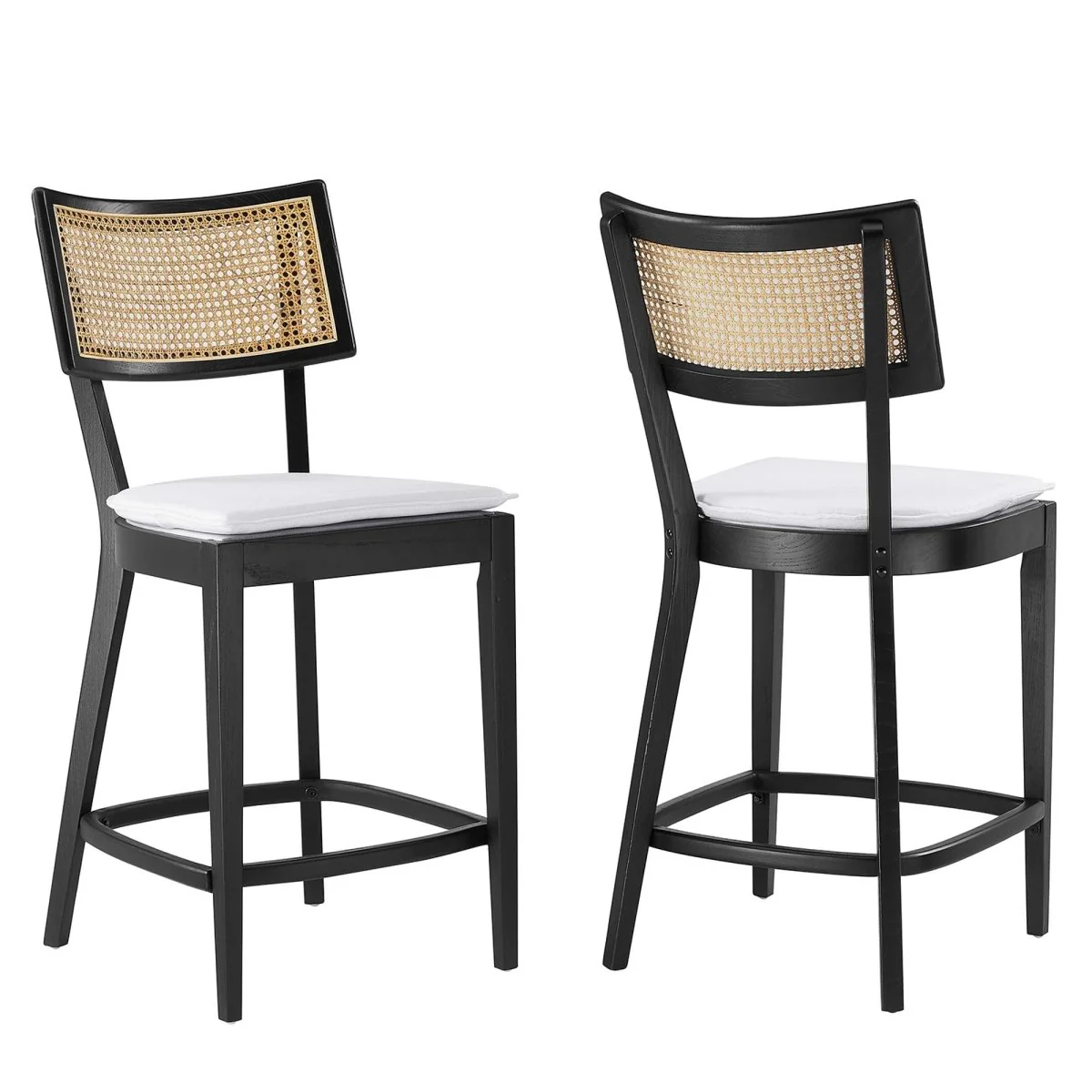 Rattan Back Wood Counter Stools Set of 2 - Image 7