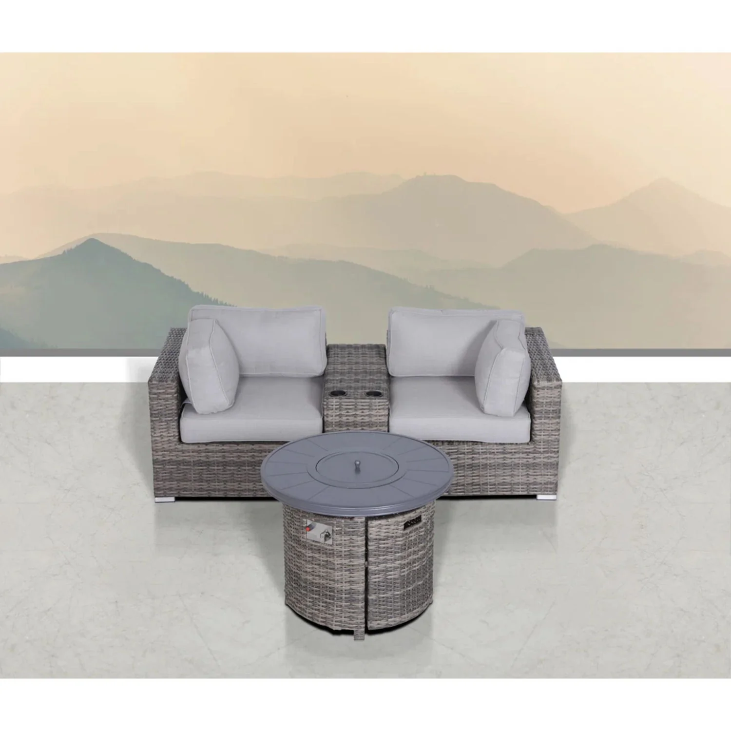 Rattan Patio Set With Comfortable Cushions And Fire Pit - Image 25
