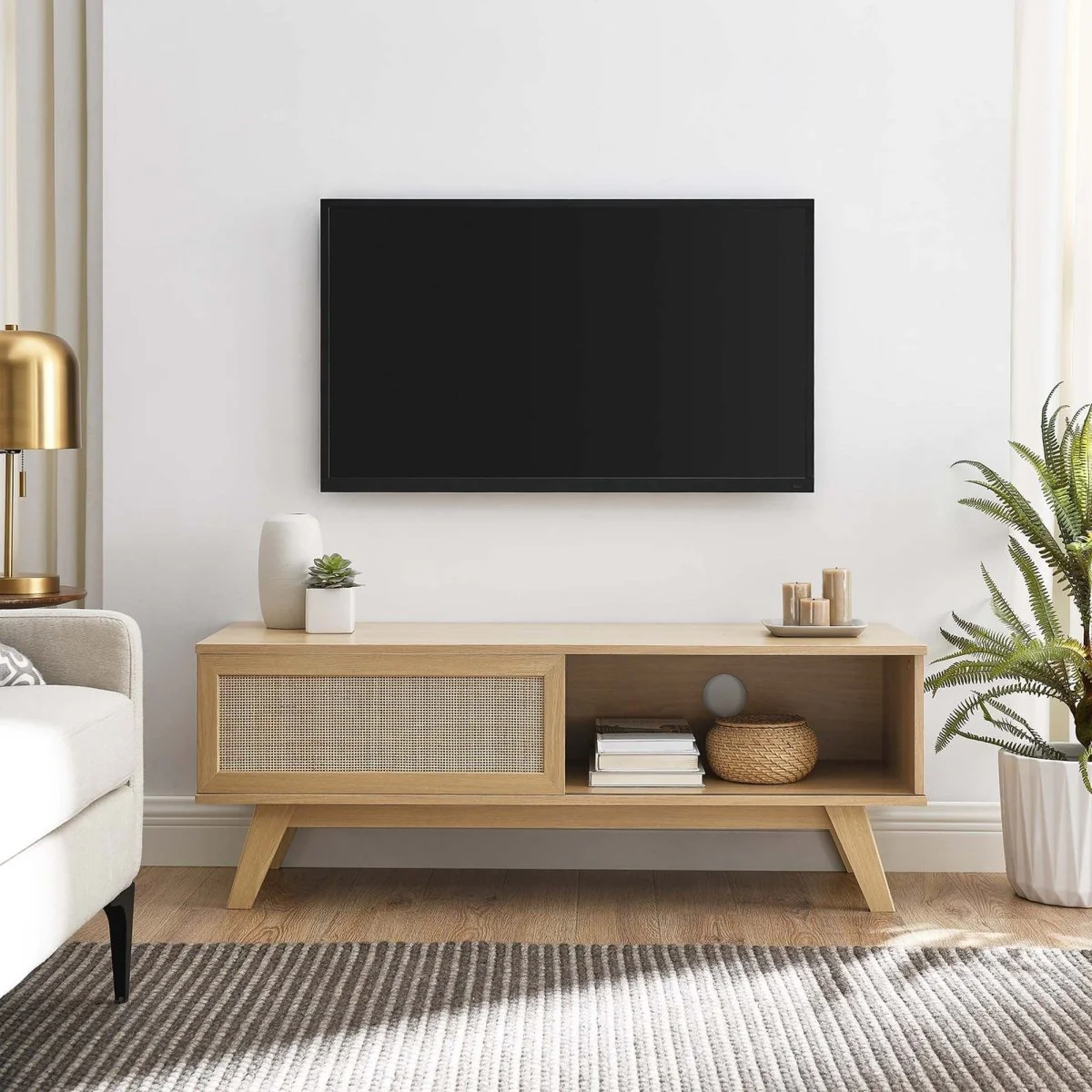 Rattan Sliding Door TV Stand 47 Inch - Image 10