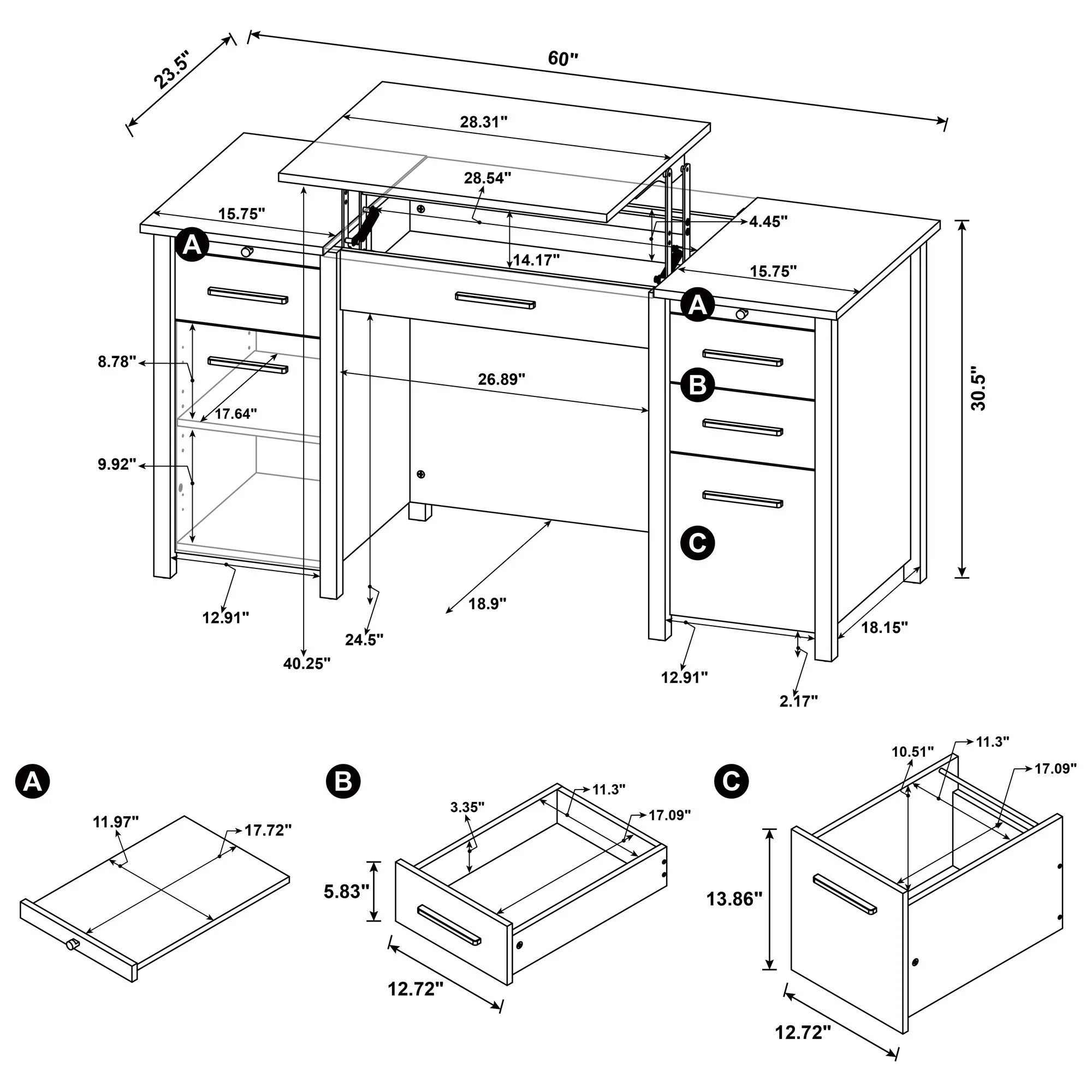Rayna - 4 Drawer Office Desk With Lift-Top - Image 8