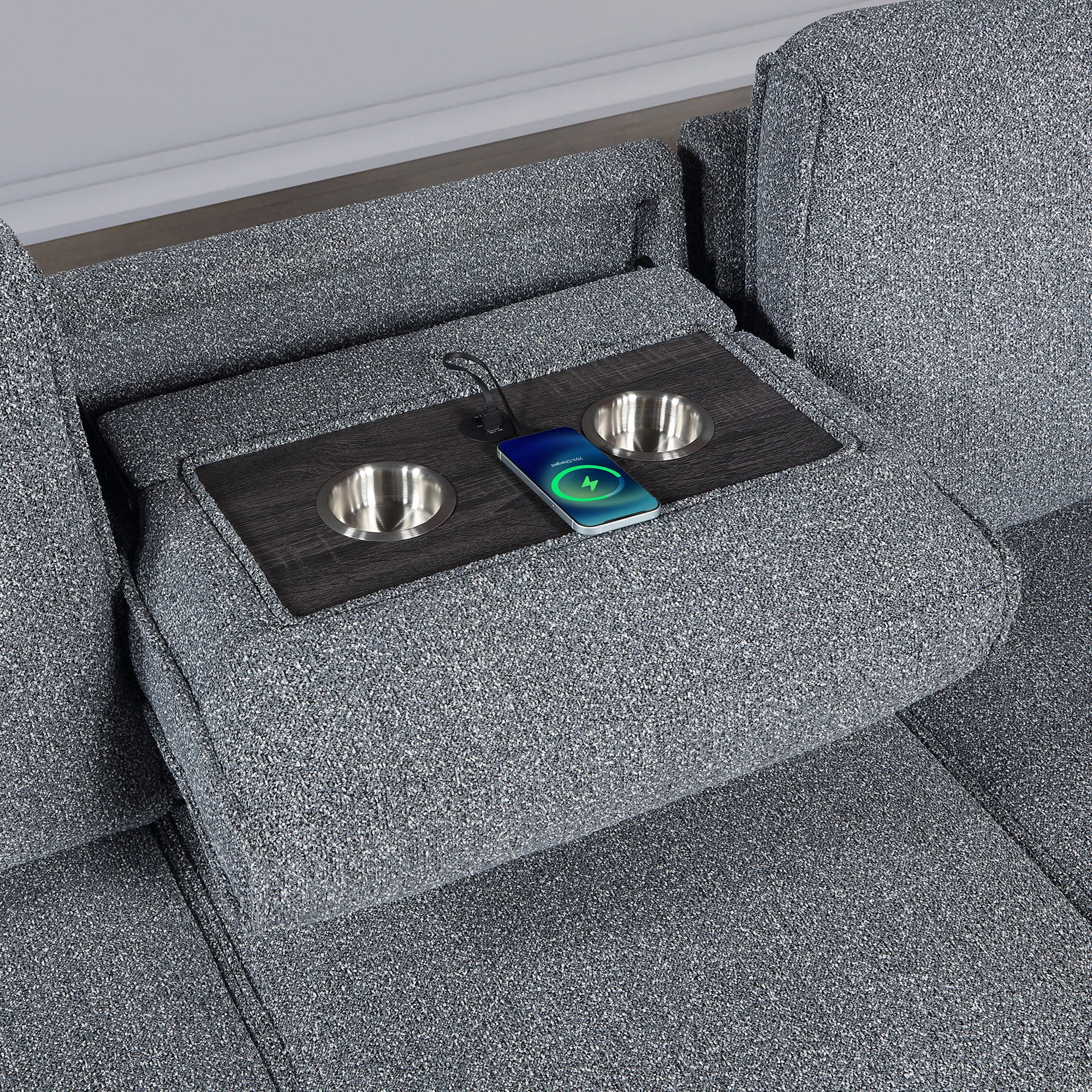 Rebecca - Sofa With Pull Out Bed, Storage Chaise, USB And Cup Holders - Dark Gray - Image 7