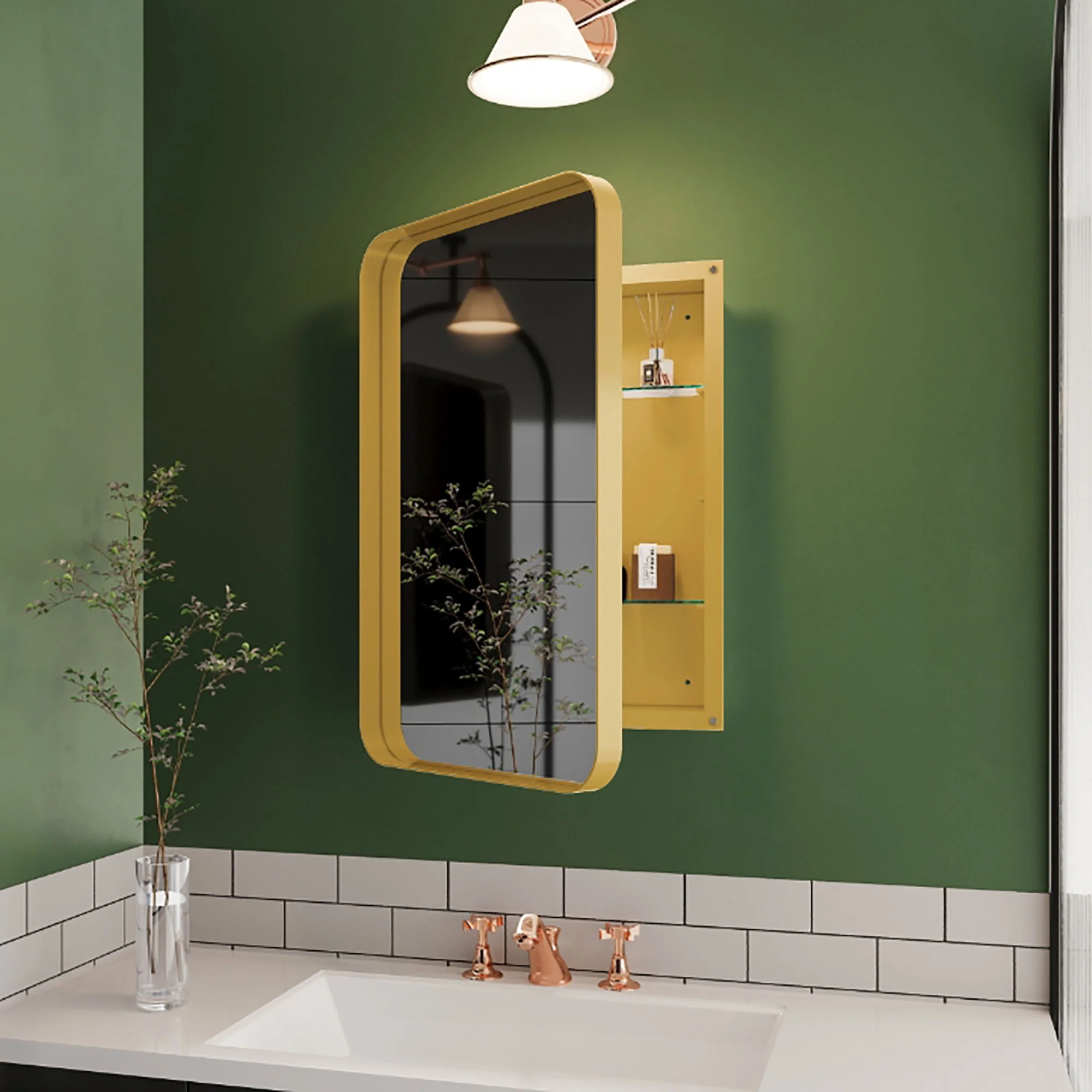 Recessed Metal Framed Medicine Cabinet With Mirror And Adjustable Shelves Wall Mirror With Storage For Bathroom - Image 9