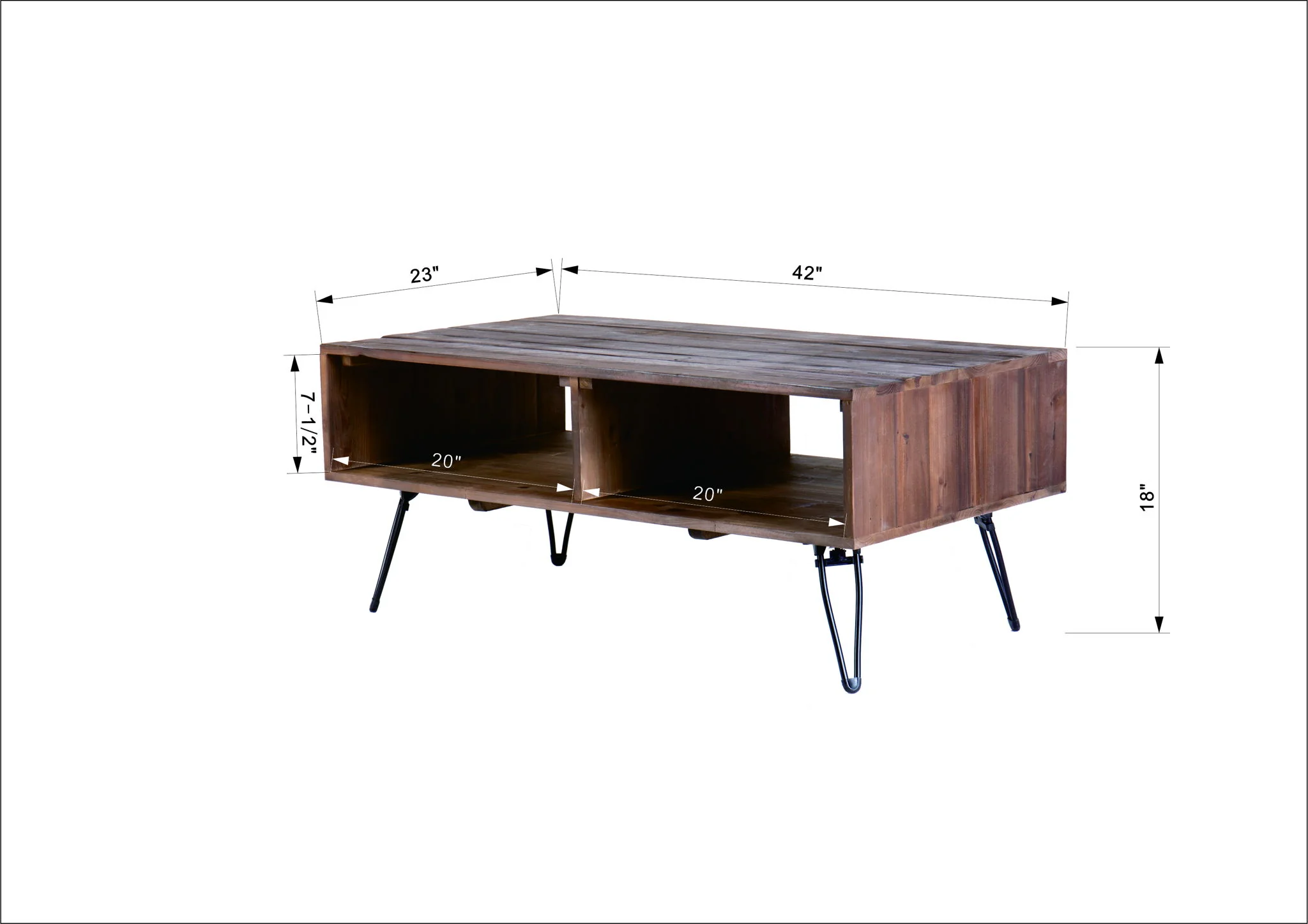 Reclaimed Wood Cocktail Table With Open Storage For Living Room, Metal Legs, Foldable - Black / Natural - Image 3