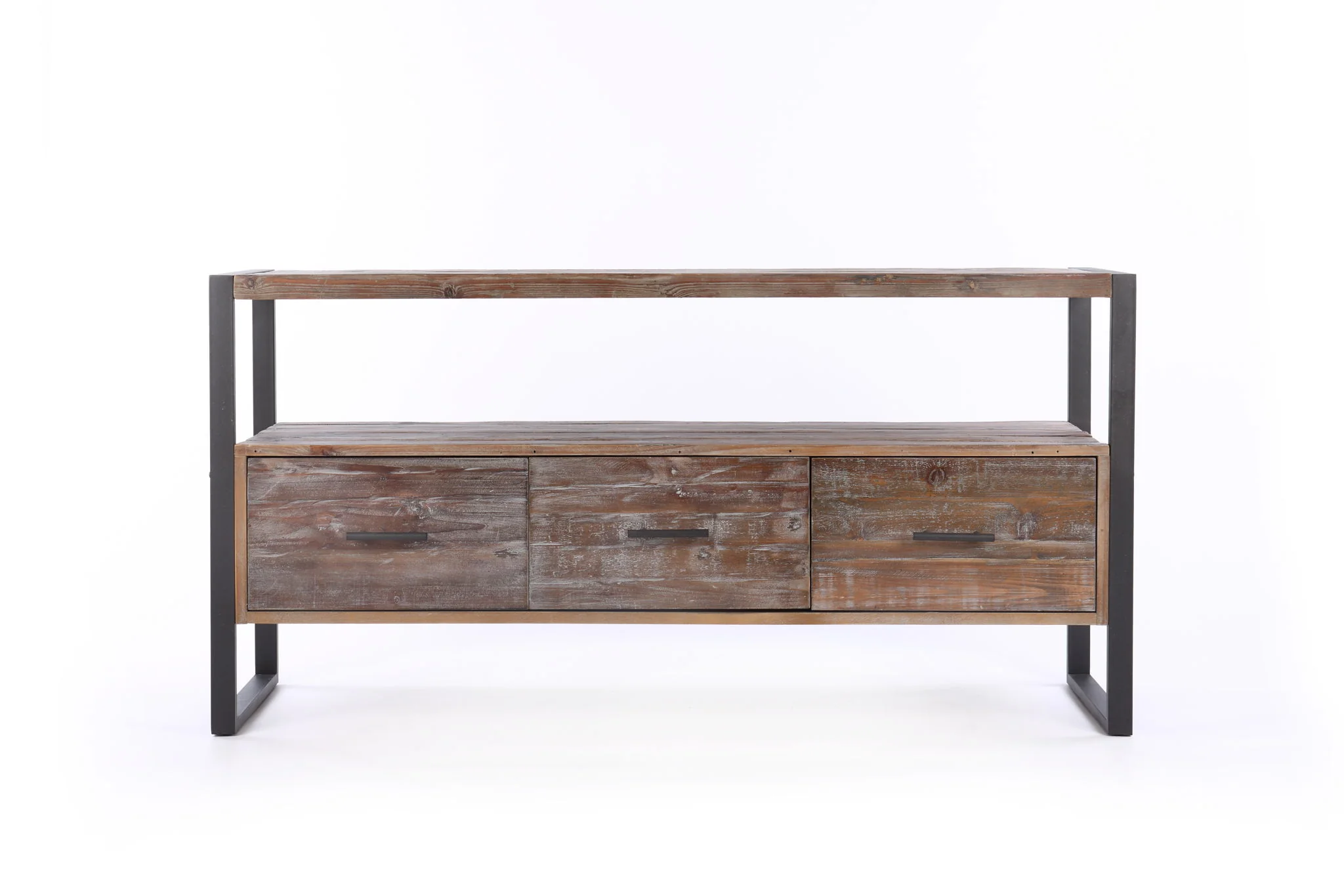 Reclaimed Wood Media TV Console Table With 3 Drarwer, Open Shelf - Antique Gray - Image 7