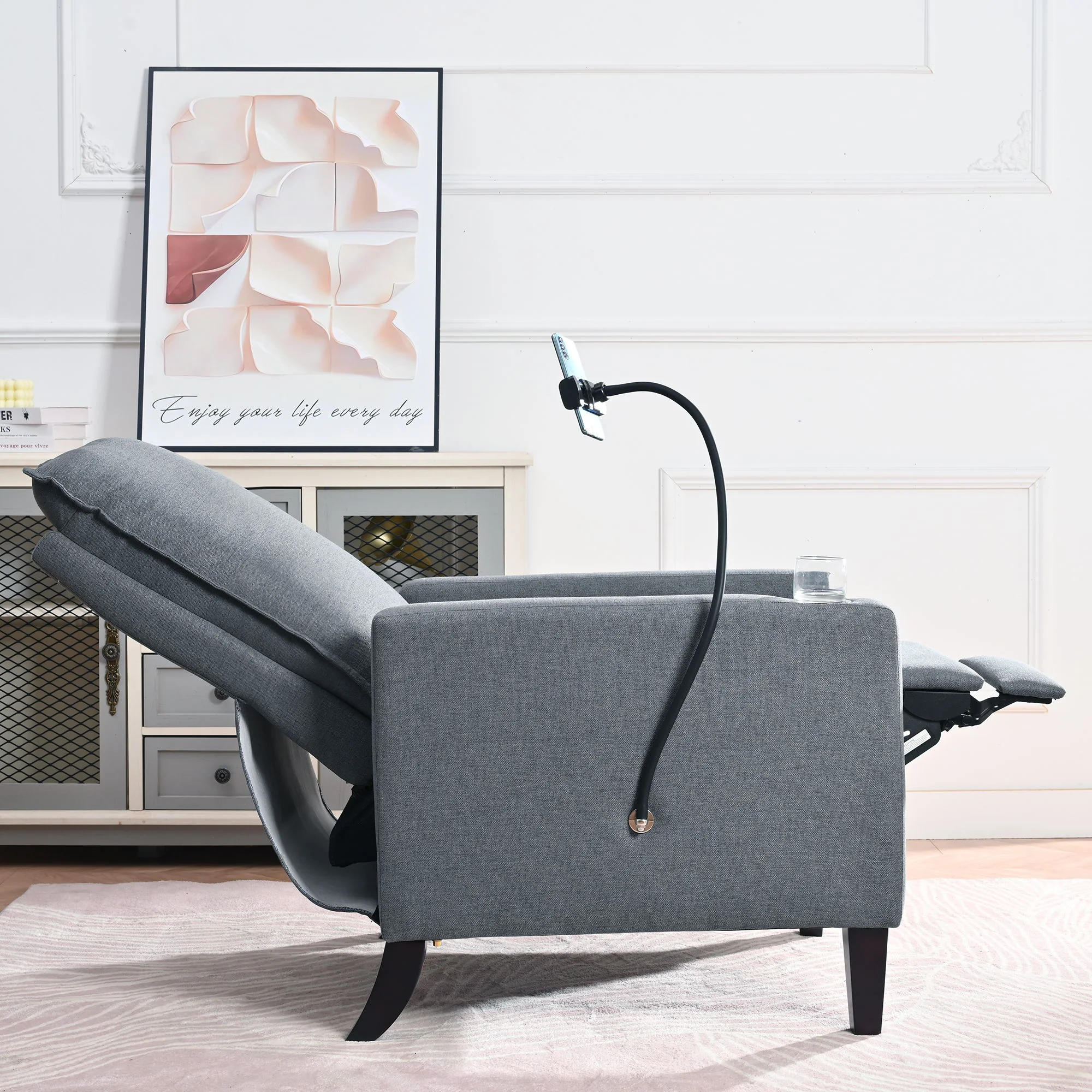 Recliner Chairs For Adults, Adjustable Recliner Sofa With Mobile Phone Holder & Cup Holder, Modern Reclining Chairs Fabric Push Back Recliner Chairs For Living Room, Bedroom - Image 18