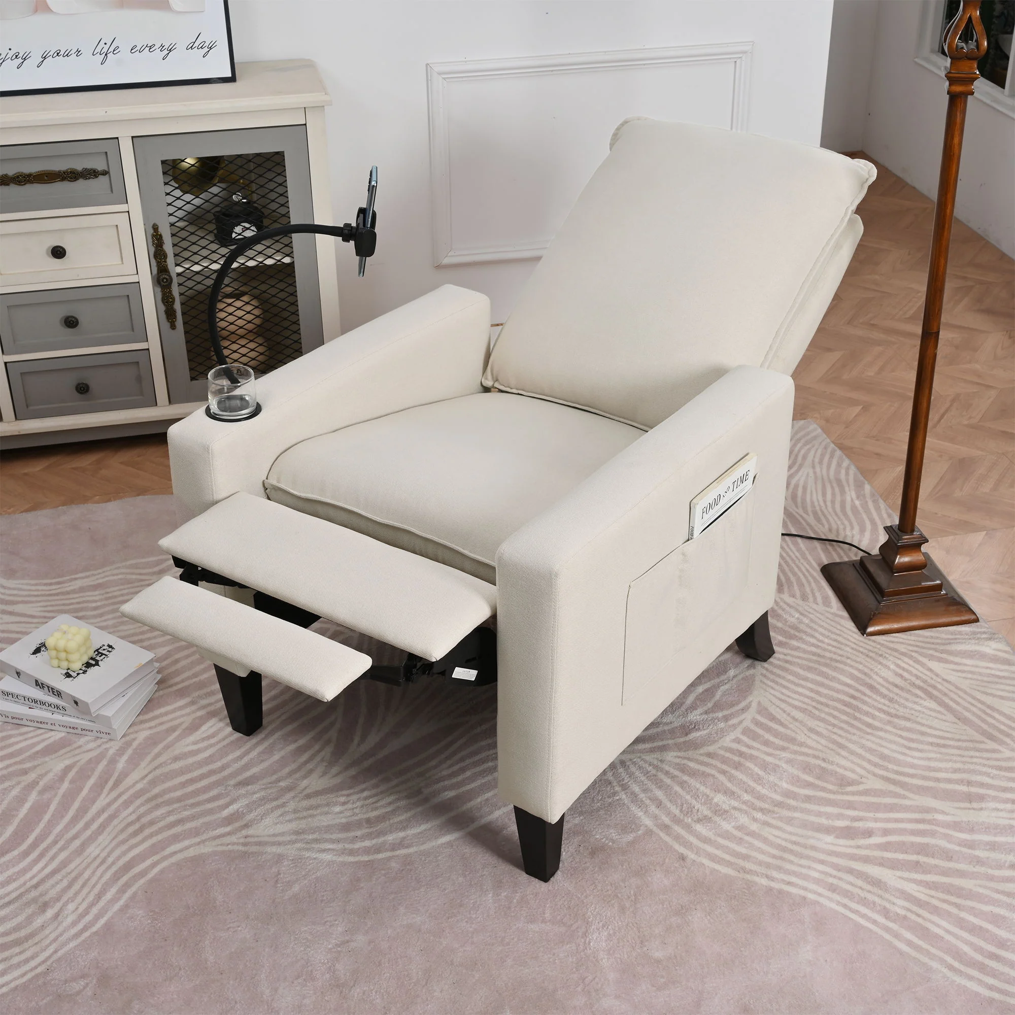 Recliner Chairs For Adults, Adjustable Recliner Sofa With Mobile Phone Holder & Cup Holder, Modern Reclining Chairs Fabric Push Back Recliner Chairs For Living Room, Bedroom - Image 4