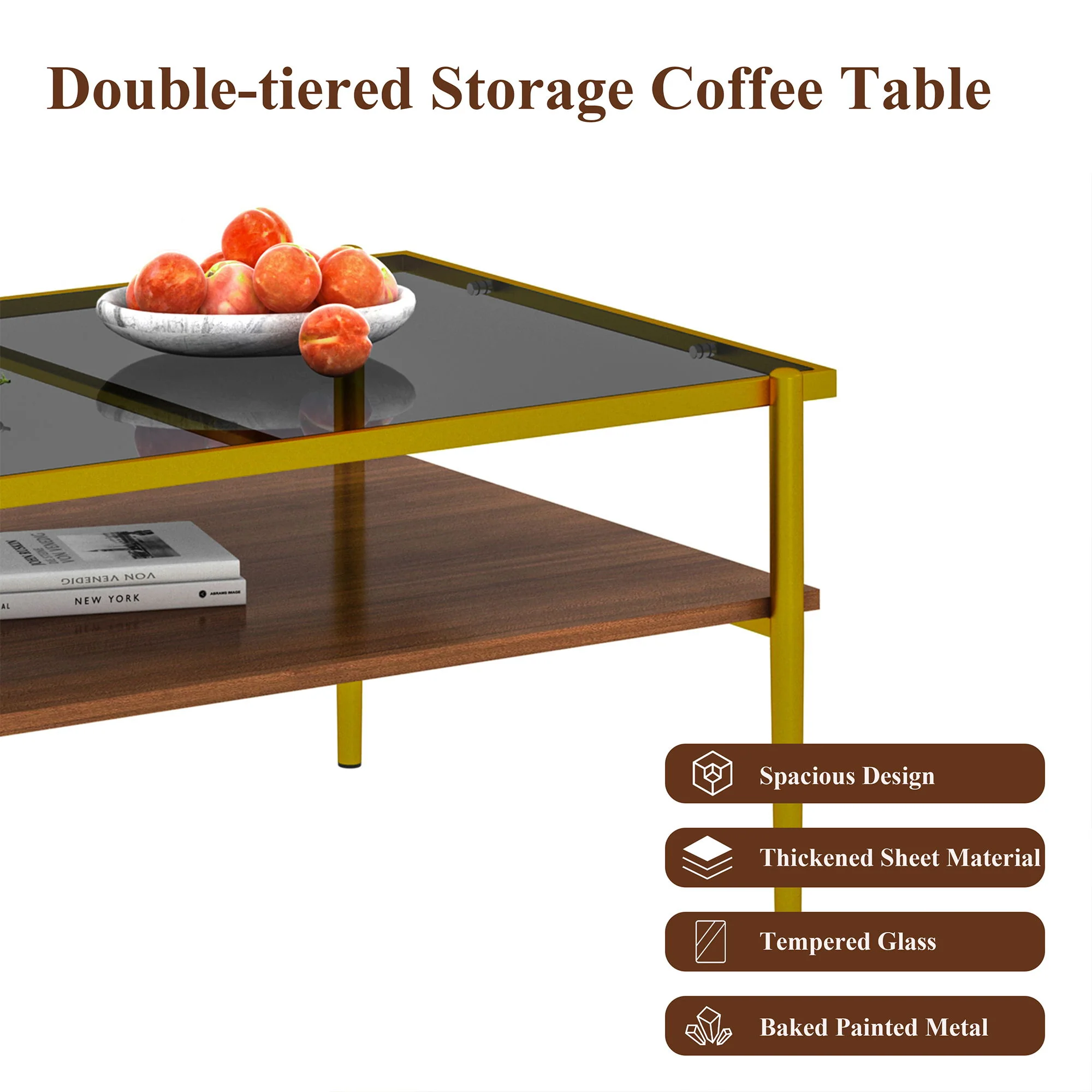 Rectangle Coffee Table With Tempered Glass Top And Legs, Modern Table For Living Room - Image 10