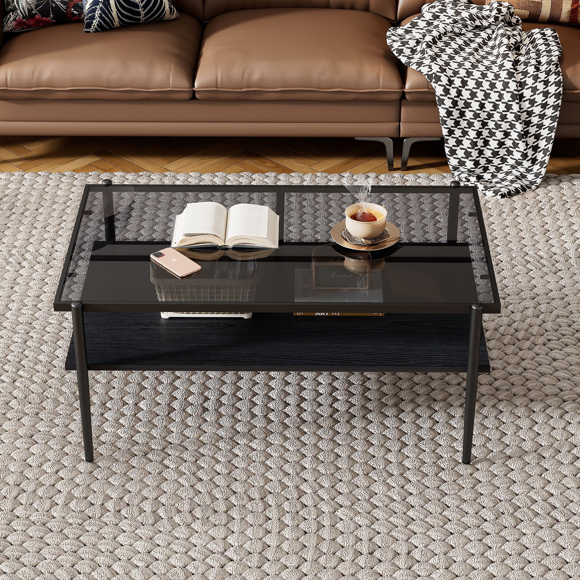 Rectangle Coffee Table With Tempered Glass Top And Legs, Modern Table For Living Room - Image 22