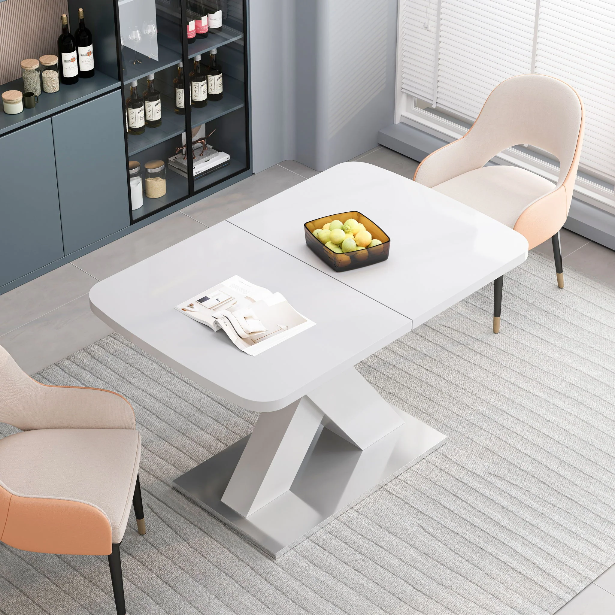 Rectangle Dining Table, Stretchable, X Shape Legs - White - Image 8