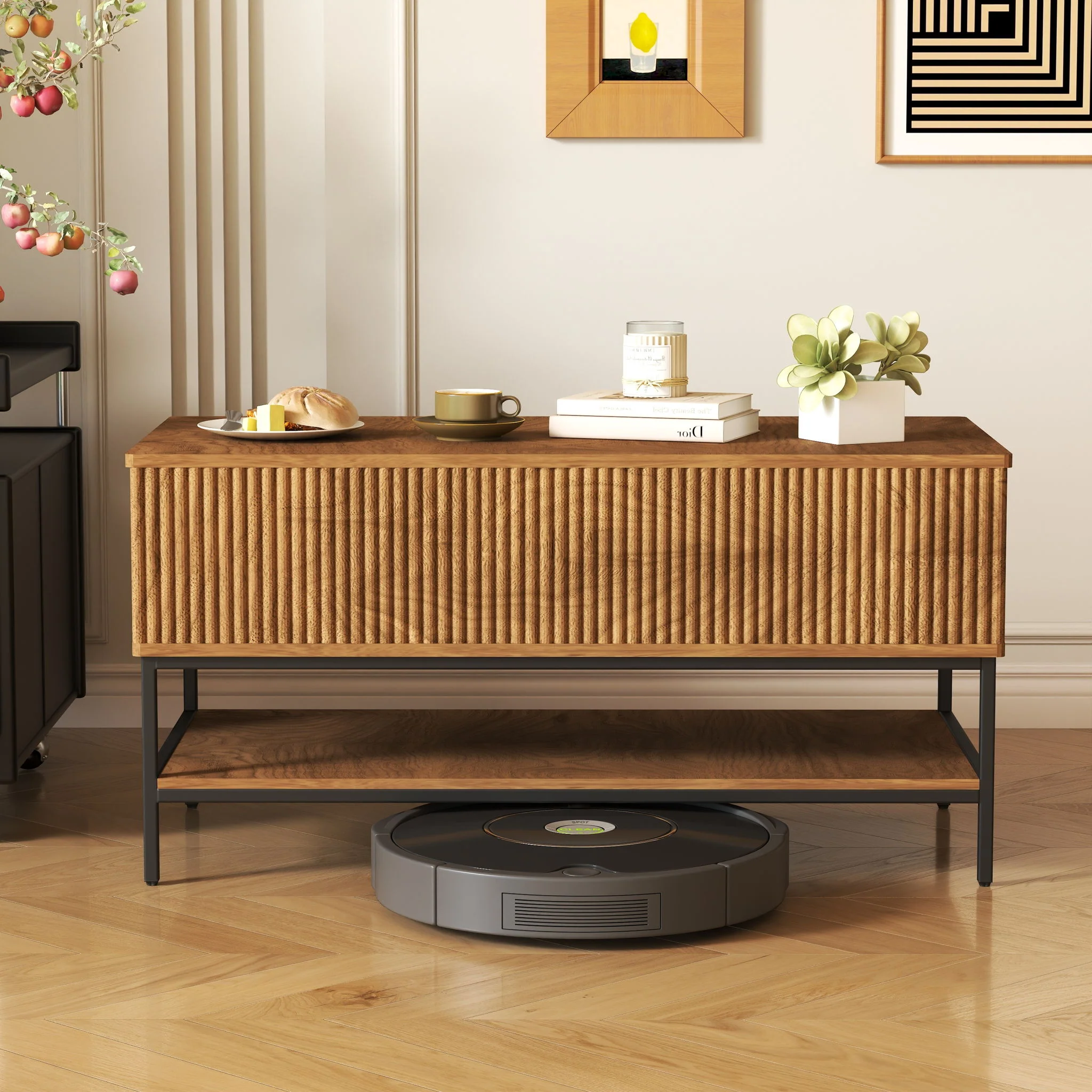Rectangle Lift Top Coffee Table With Hidden Storage And Lower Shelf - Brown - Image 8