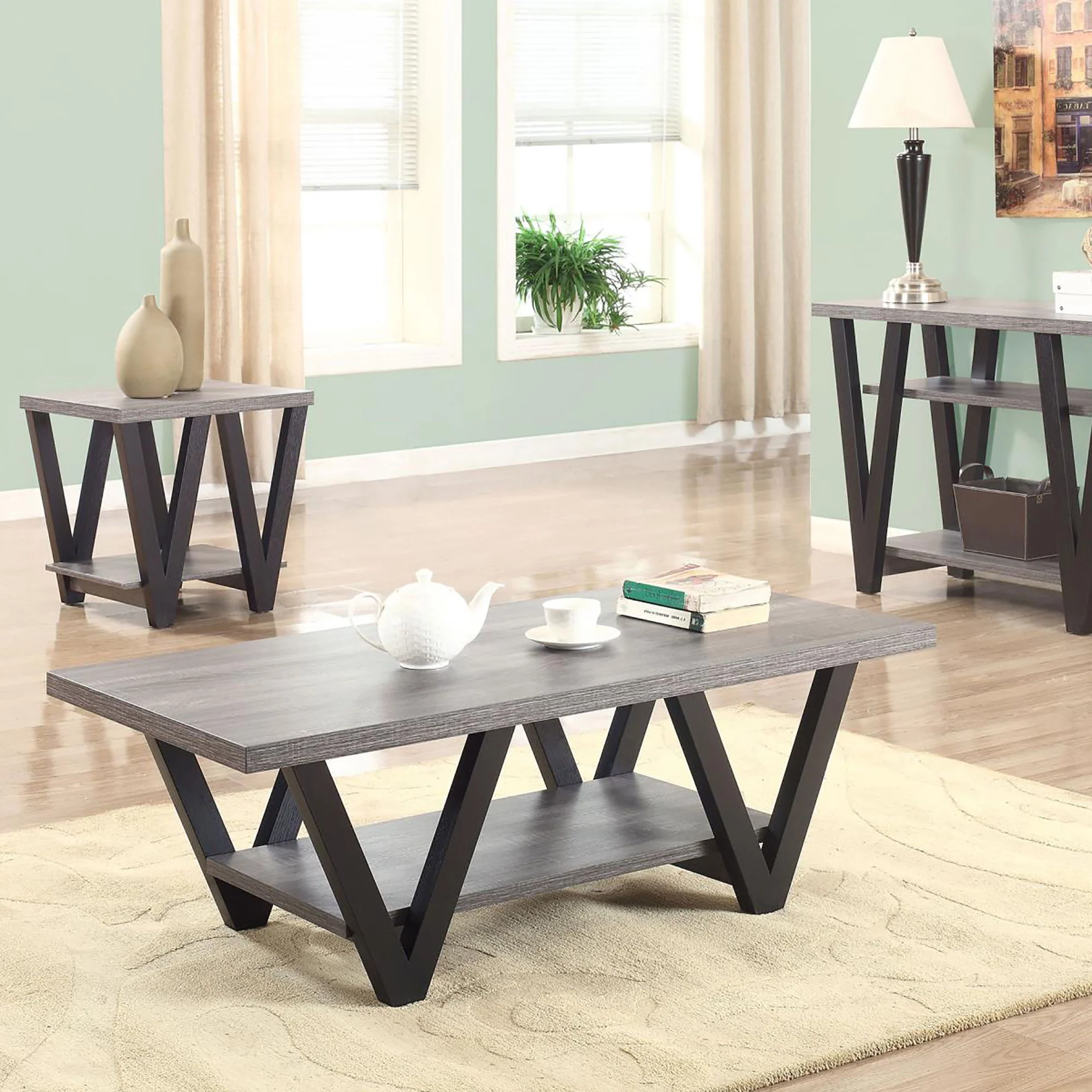 Rectangle Sofa Table With V Line Design - Gray - Image 3