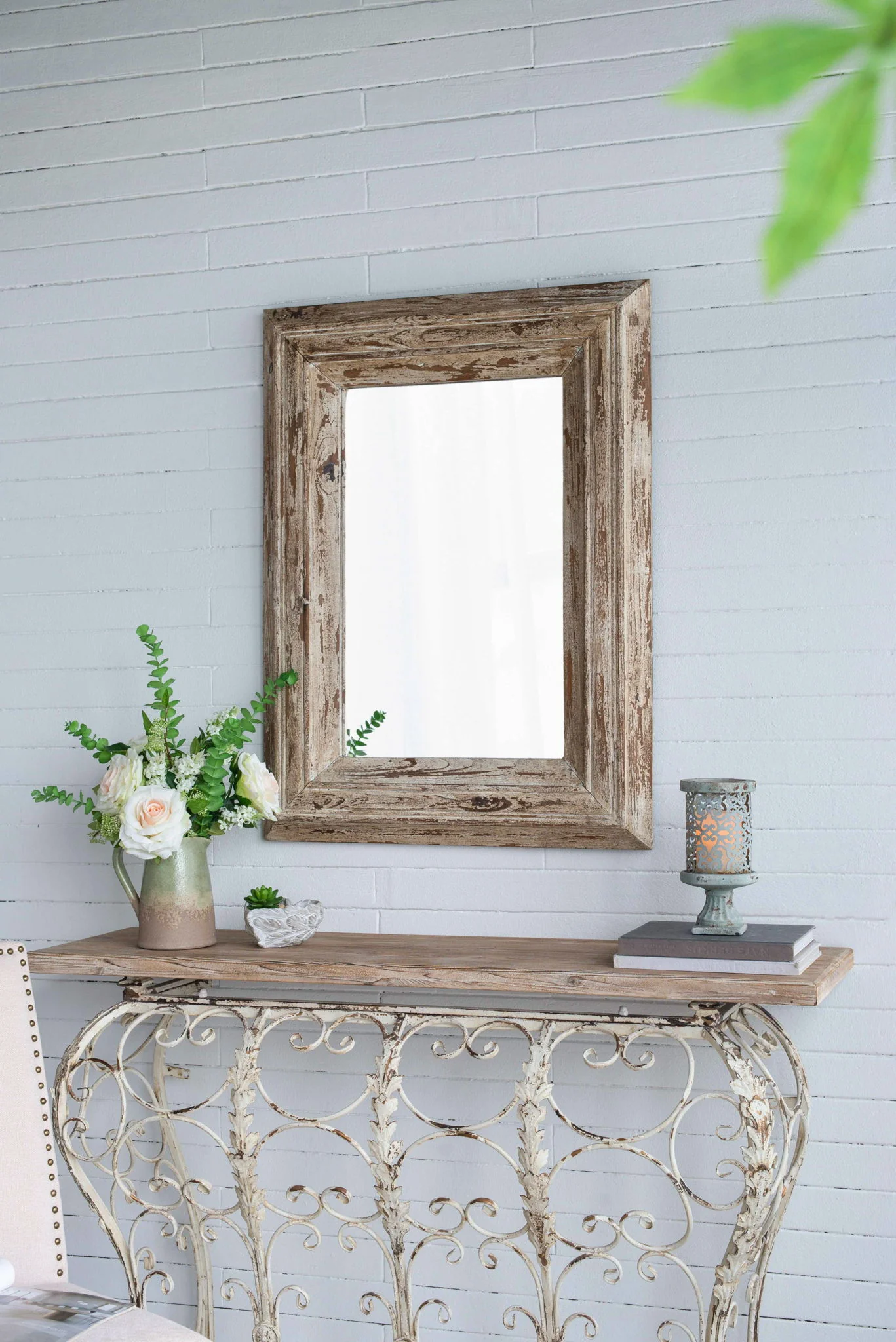 Rectangle Wall Accent Mirror With Distressed Wood Frame - Brown - Image 5
