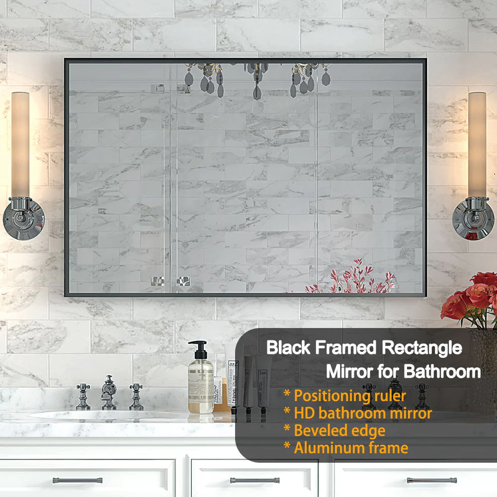 Rectangular Bathroom Mirror Square Angle Metal Frame Wall Mounted Hanging Plates Wall Mount Mirror For Bathroom (Horizontal & Vertical) - Image 11