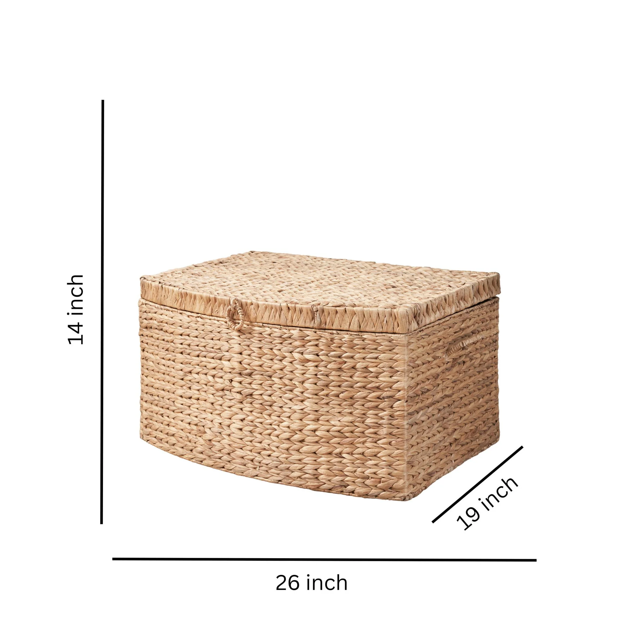 Rectangular Curve Water Hyacinth Woven Wicker Trunk With Handles For Clothes Toys Magazines And Book Storage - Natural / Light Brown - Image 2