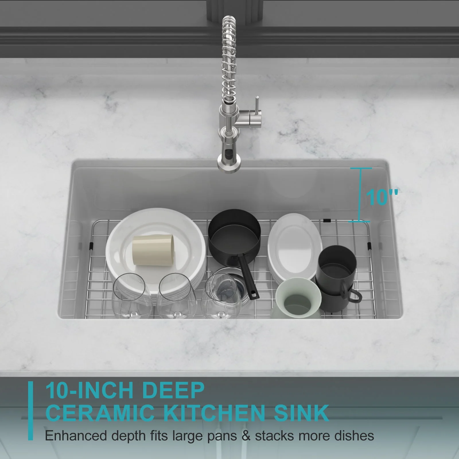Rectangular Deep Single Bowl, Kitchen Sink With Dual Mount Installation - Image 3