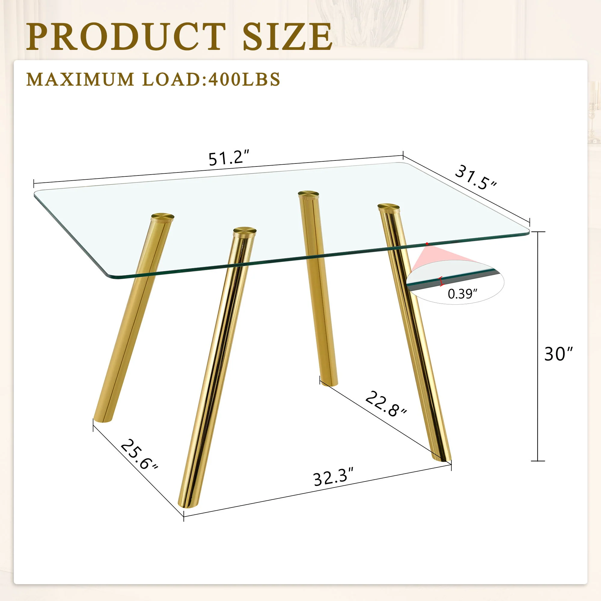 Rectangular Design Dining Table - Gold - Image 6