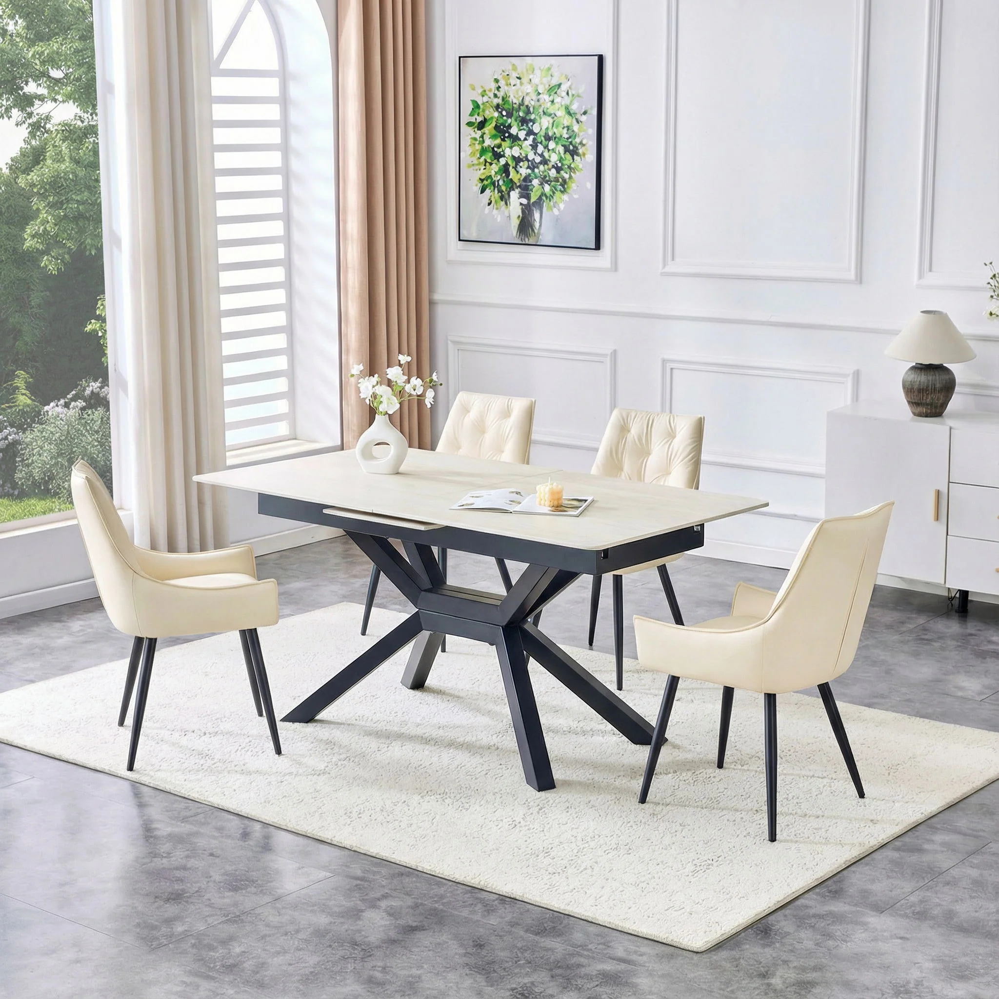 Rectangular Dining Table With Geometric Legs For Dining Room - Light Gray - Image 3