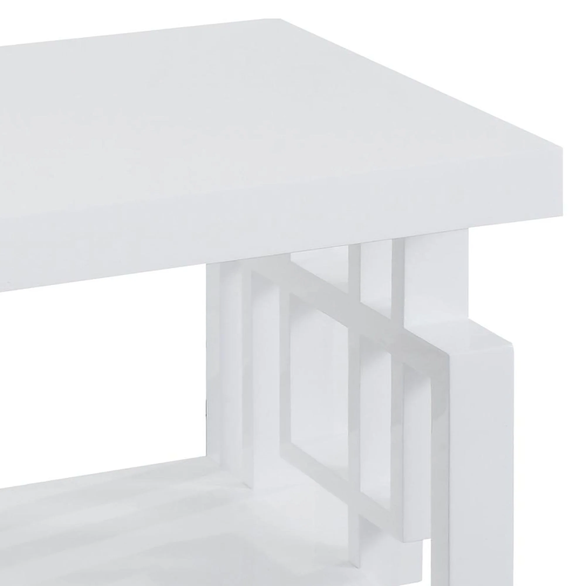 Rectangular End Table With Geometric Design And Open Shelf - White - Image 3
