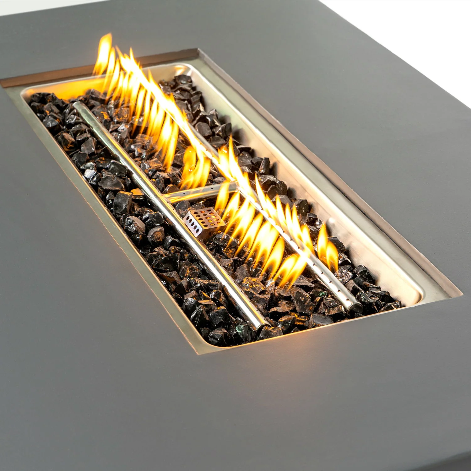 Rectangular Fire Pit Table Propane Powered Fiber Concrete 48x15in Light Gray - Image 2