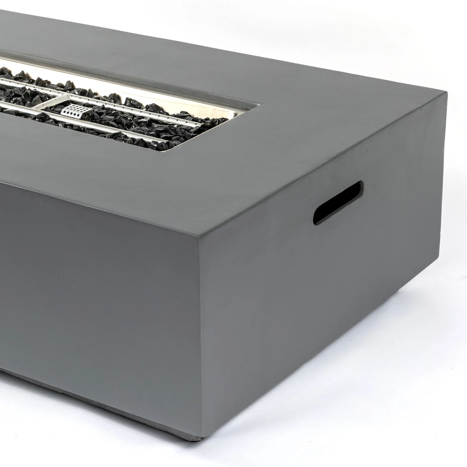 Rectangular Fire Pit Table Propane Powered Fiber Concrete 48x15in Light Gray - Image 6