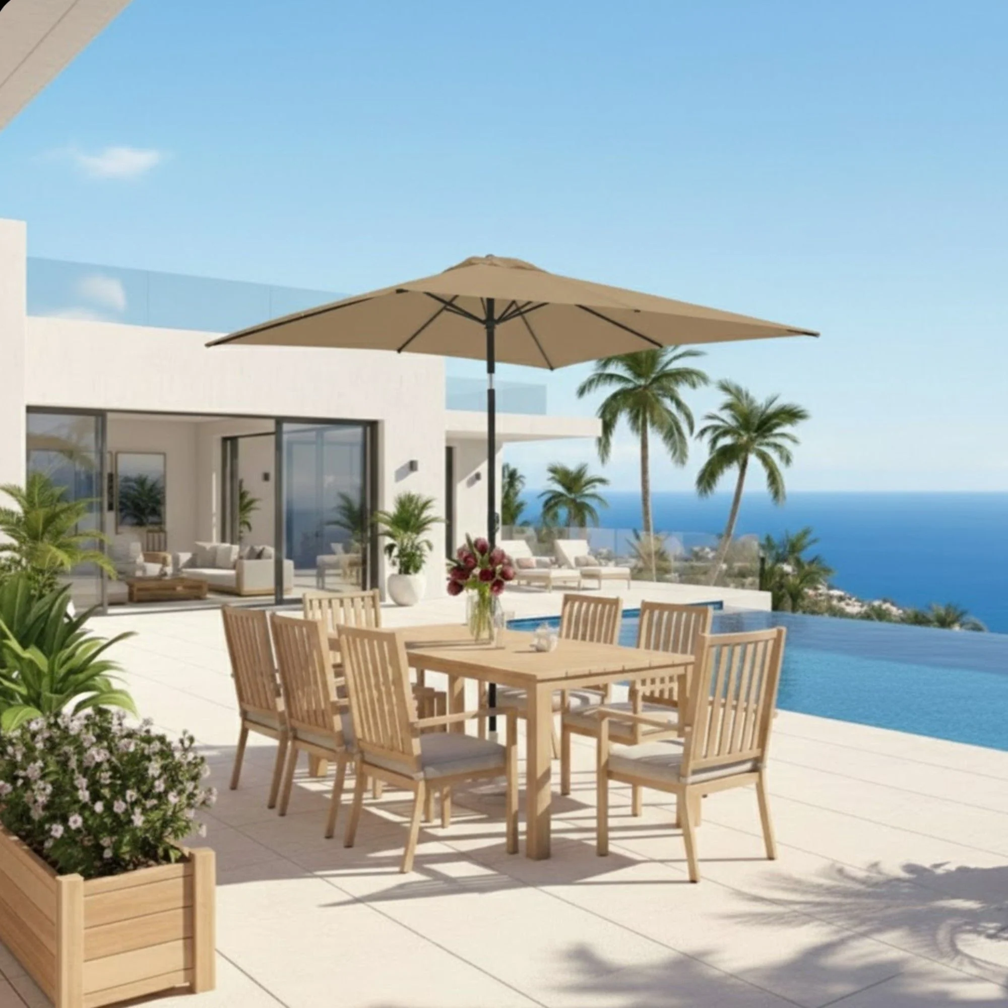 Rectangular Patio Umbrella With Crank Tilt, Polyester UV-Resistant Canopy - Image 23