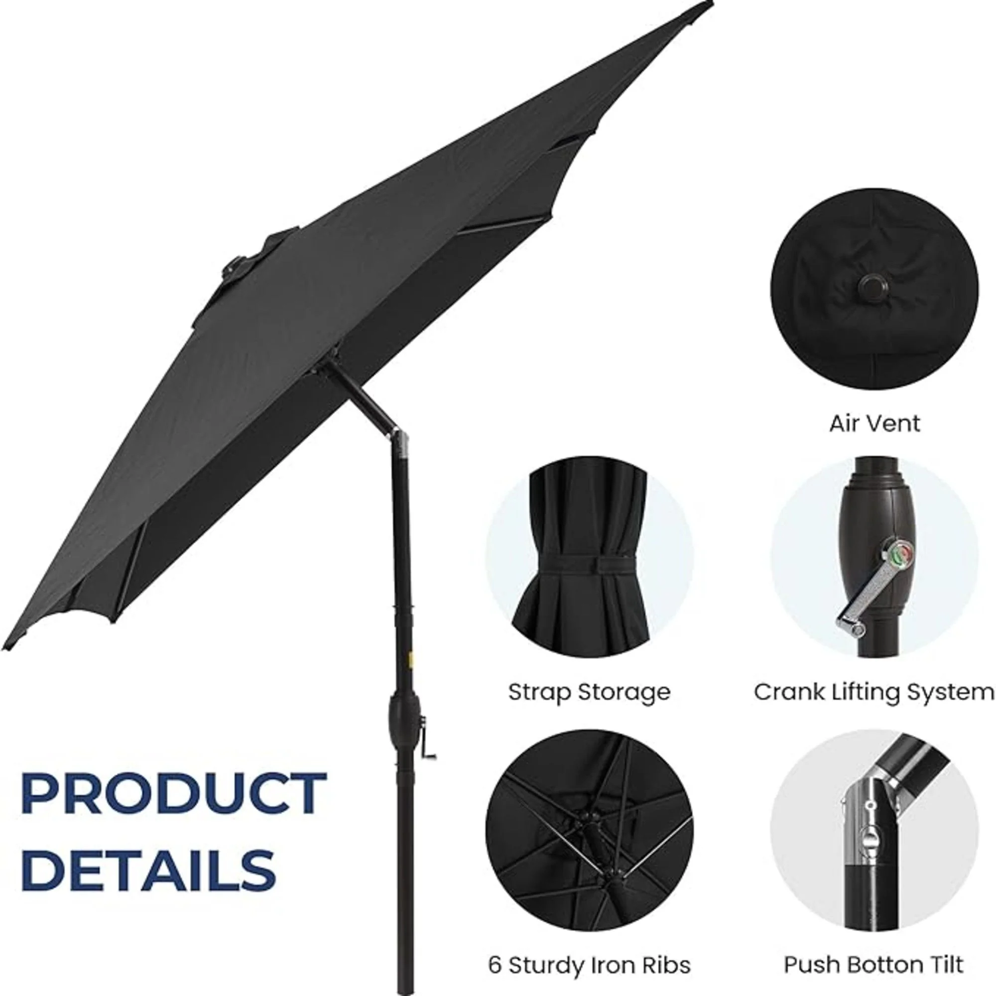 Rectangular Patio Umbrella With Crank Tilt, Polyester UV-Resistant Canopy - Image 34