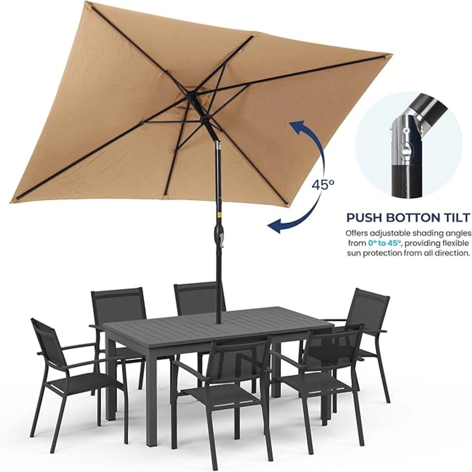 Rectangular Patio Umbrella With Crank Tilt, Polyester UV-Resistant Canopy - Image 8
