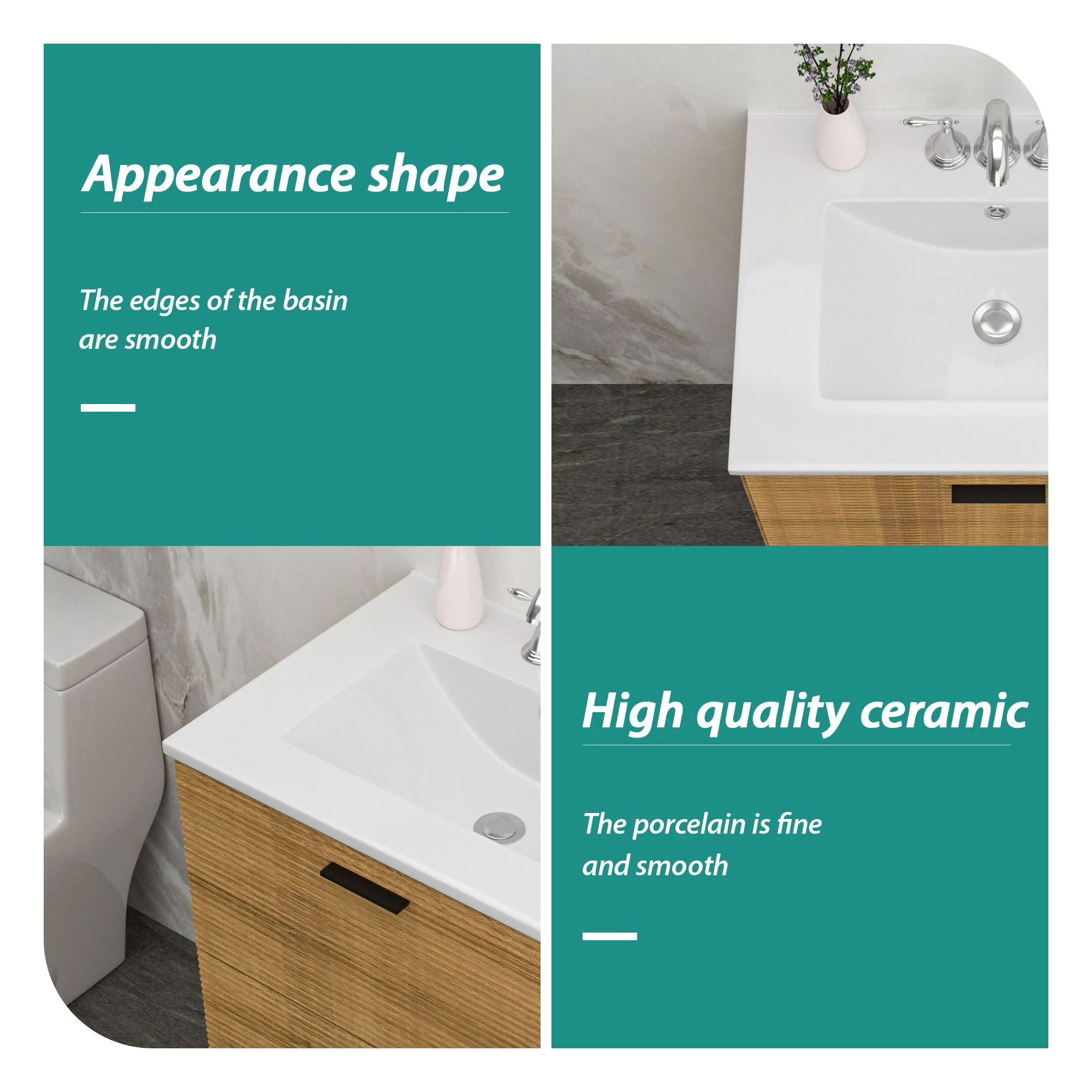 Rectangular Single Vanity Top With 3 Faucet Hole Sink - White - Image 9