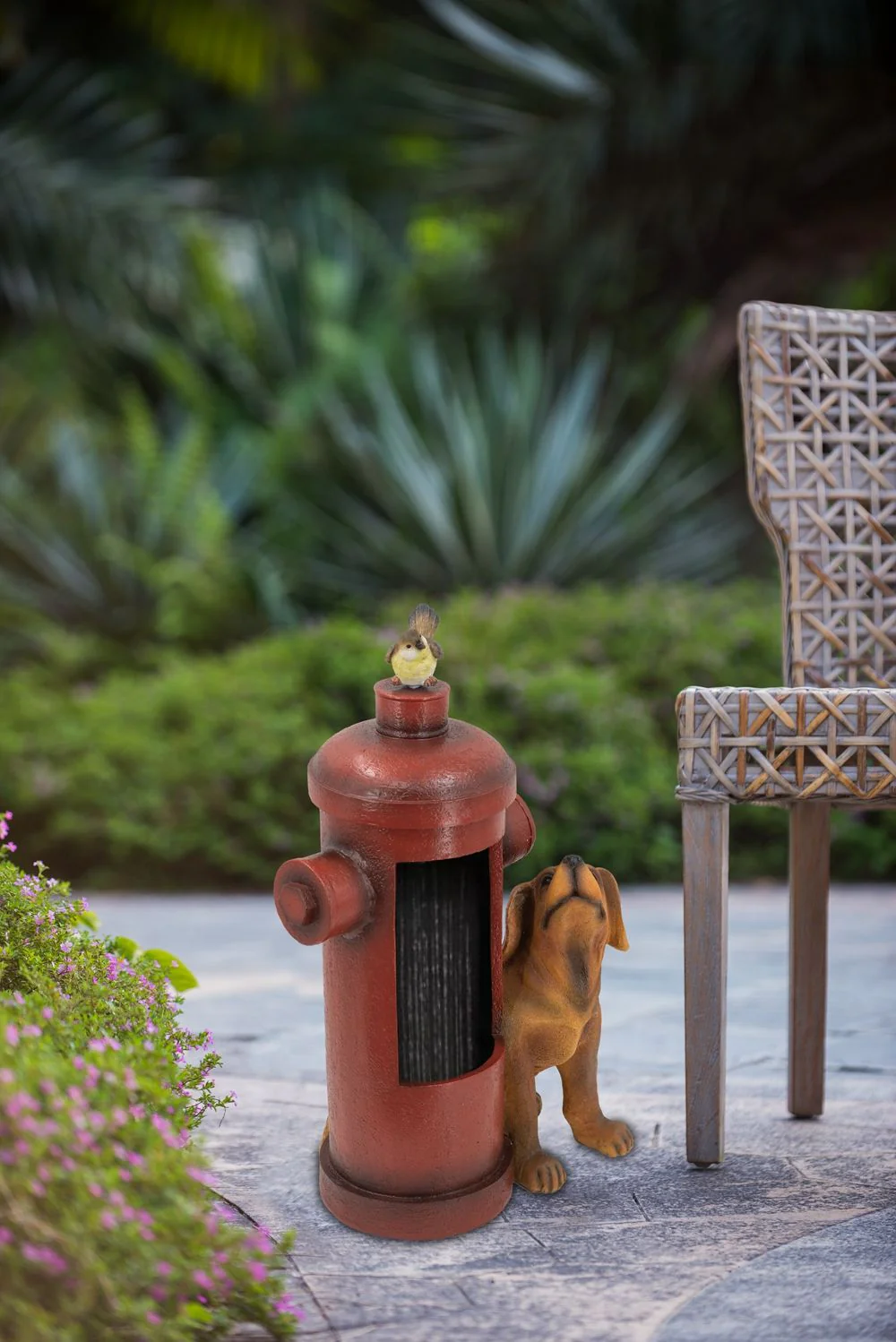 Red Fire Hydrant Water Fountain With Dog And Bird Accents, Outdoor Fountian With Light And Pump - Red / Light Brown - Image 5