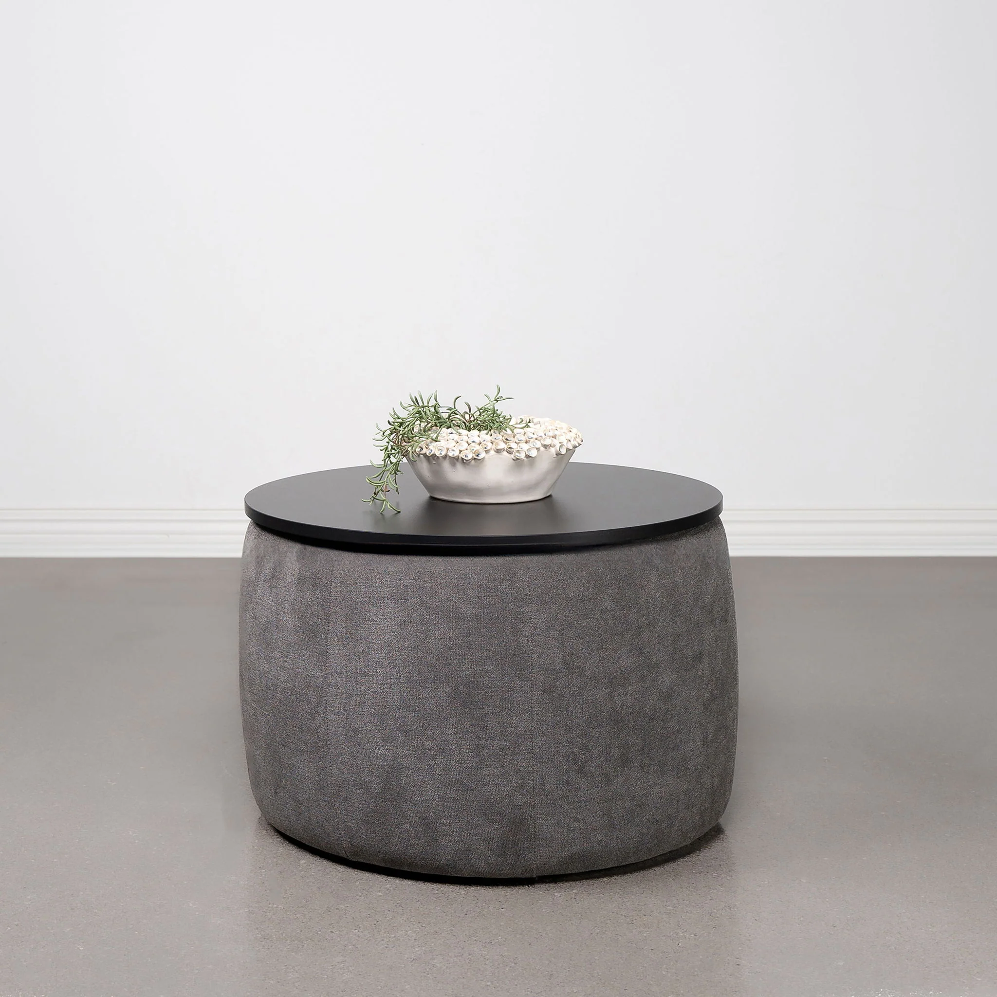 Reeves - Round Upholstered Lift Top Storage Ottoman - Gray - Image 7