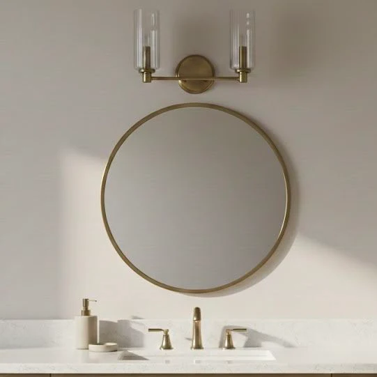 Regal - Double Light Vanity With Clear Ribbed Satin - Antique Brass / Clear - Image 9