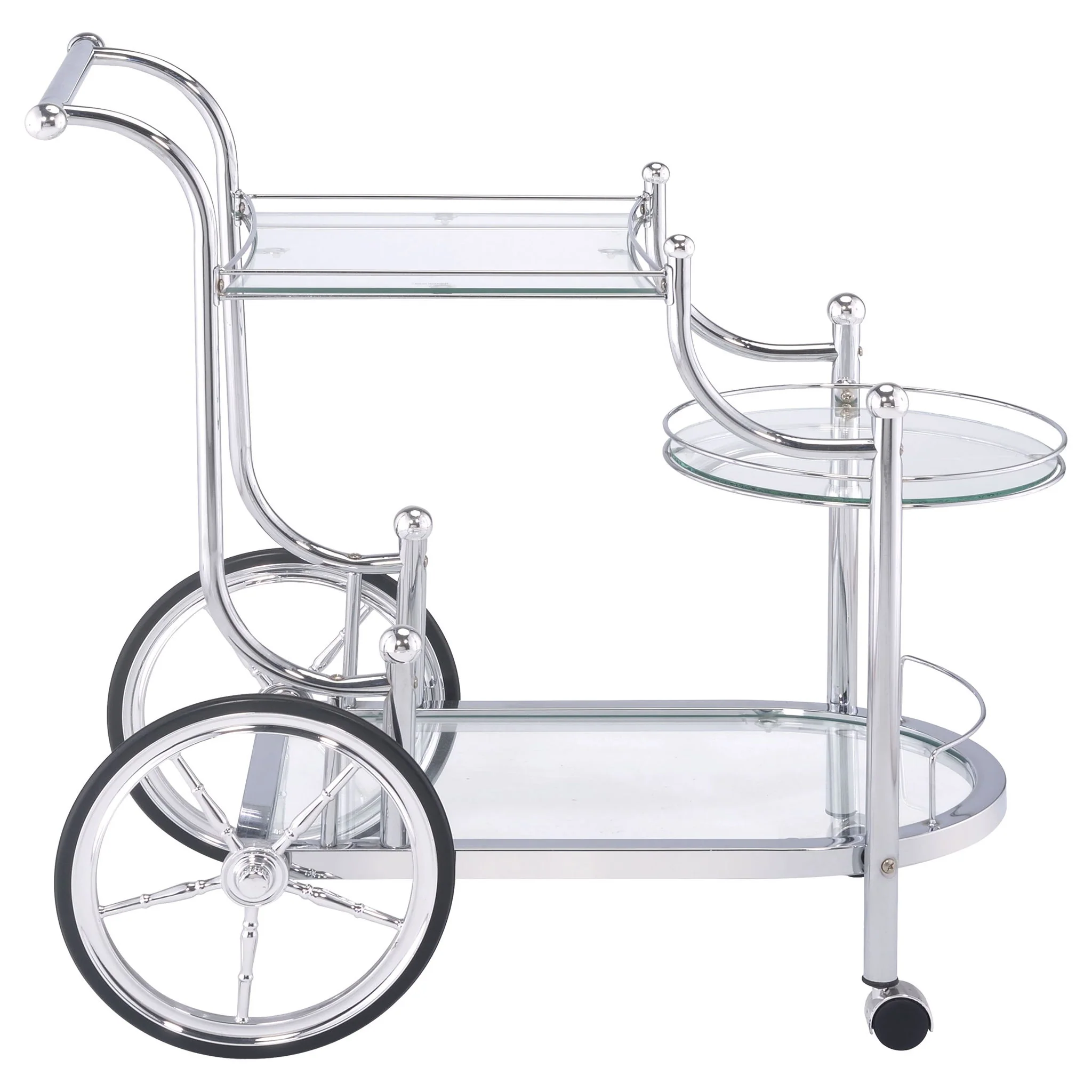 Reia - 3 Tier Cart With Casters & Tempered Glass Design - Chrome - Image 2