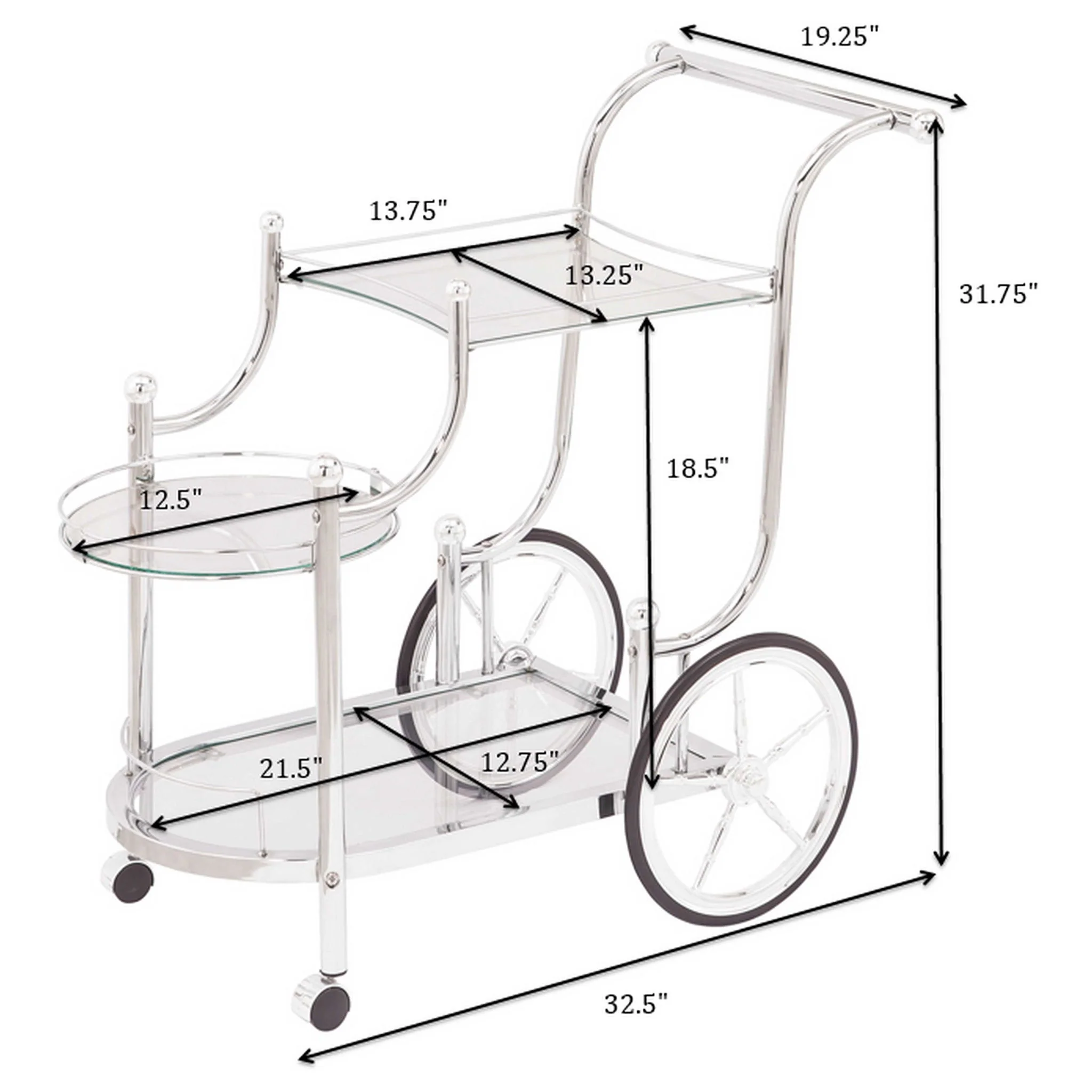 Reia - 3 Tier Cart With Casters & Tempered Glass Design - Chrome - Image 8