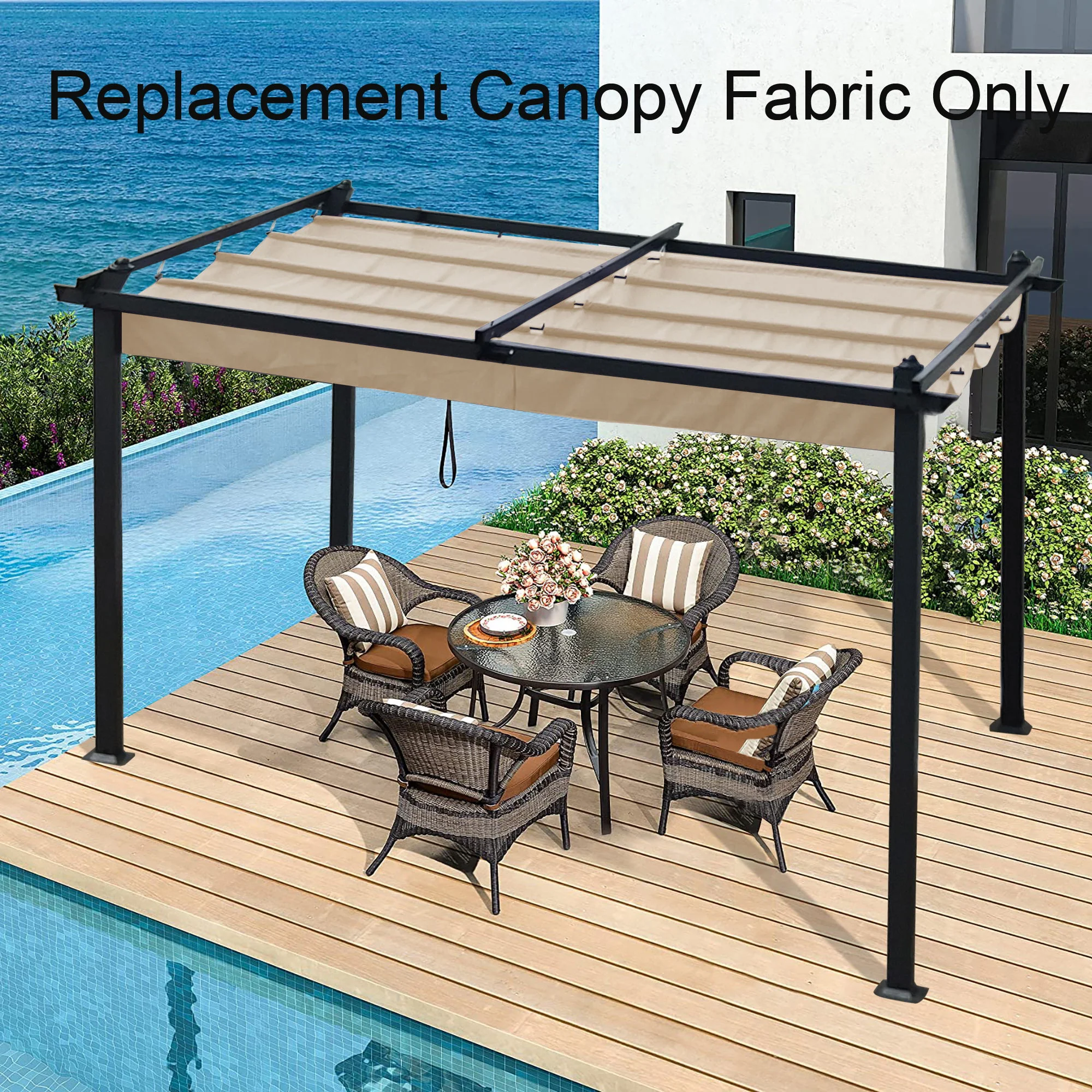 Replacement Canopy Top Cover Fabric For Outdoor Patio Retractable Pergola Sun-Shelter Canopy - Image 5