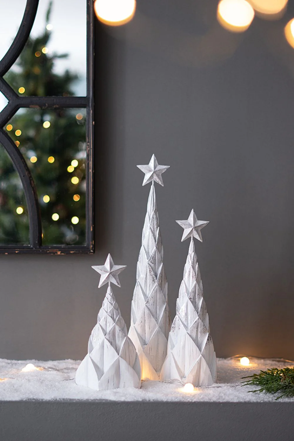 Resin / Foil Christmas Tree With Star Top (Set of 3) - White / Silver - Image 3