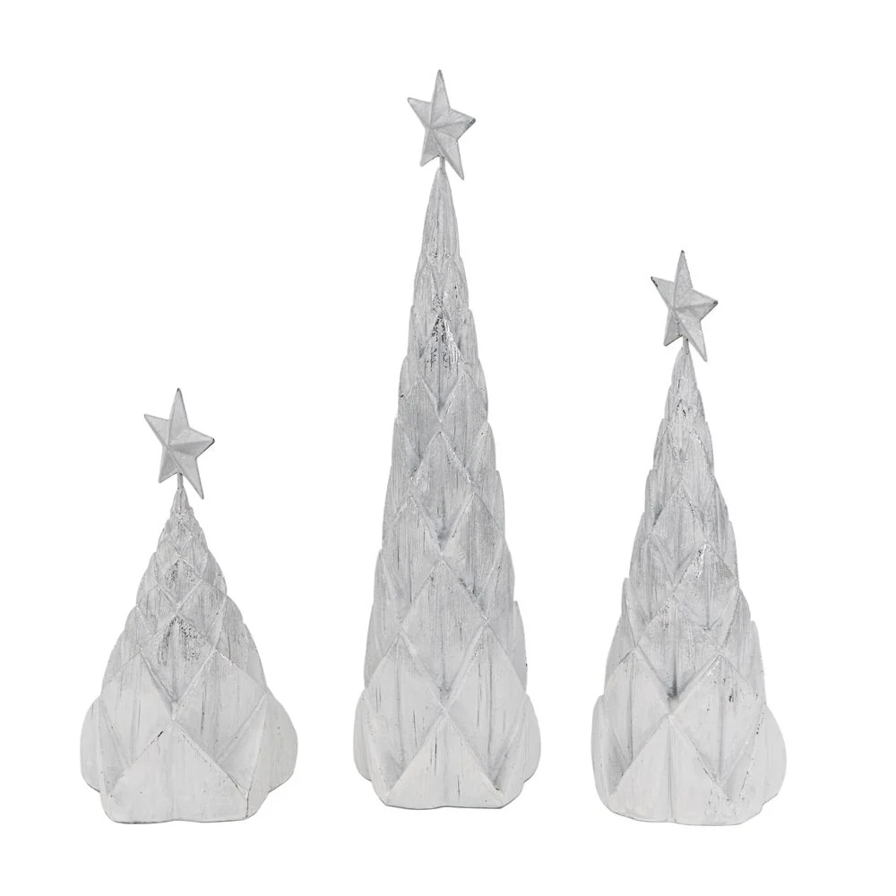 Resin / Foil Christmas Tree With Star Top (Set of 3) - White / Silver - Image 7