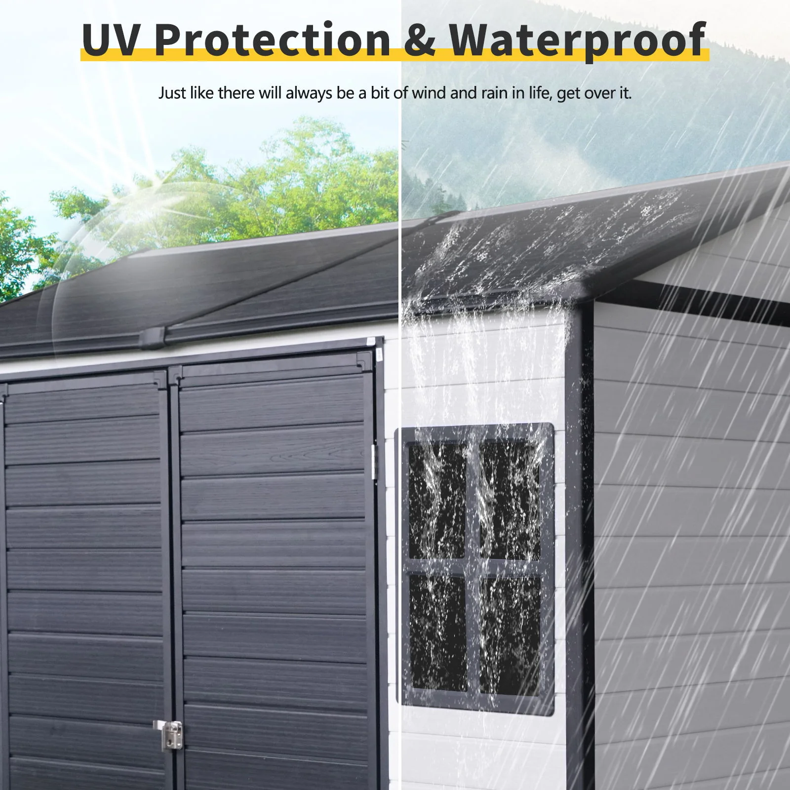 Resin Outdoor Storage Shed Garden Building Double Door Waterproof Metal - Image 15